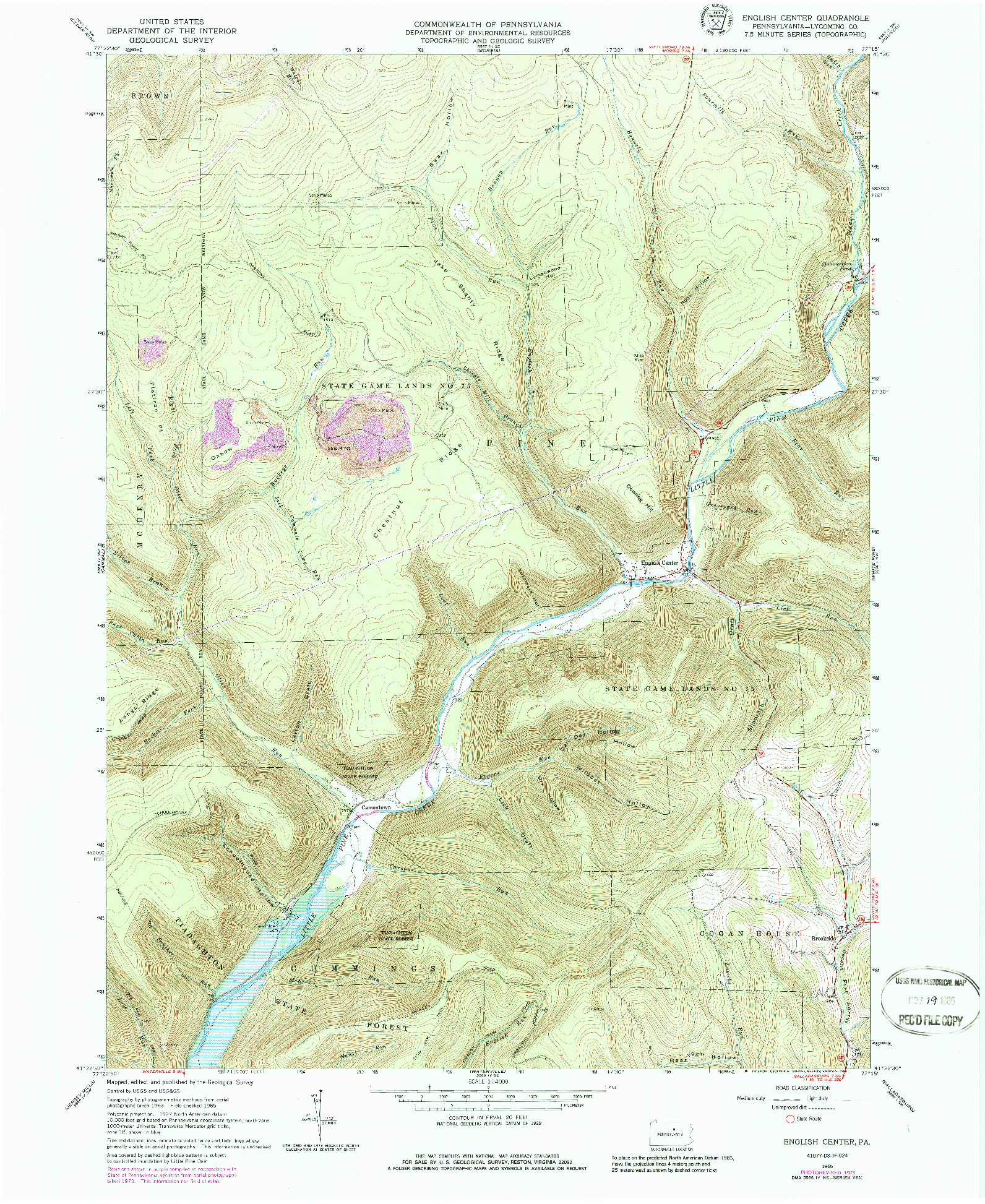 USGS 1:24000-SCALE QUADRANGLE FOR ENGLISH CENTER, PA 1965