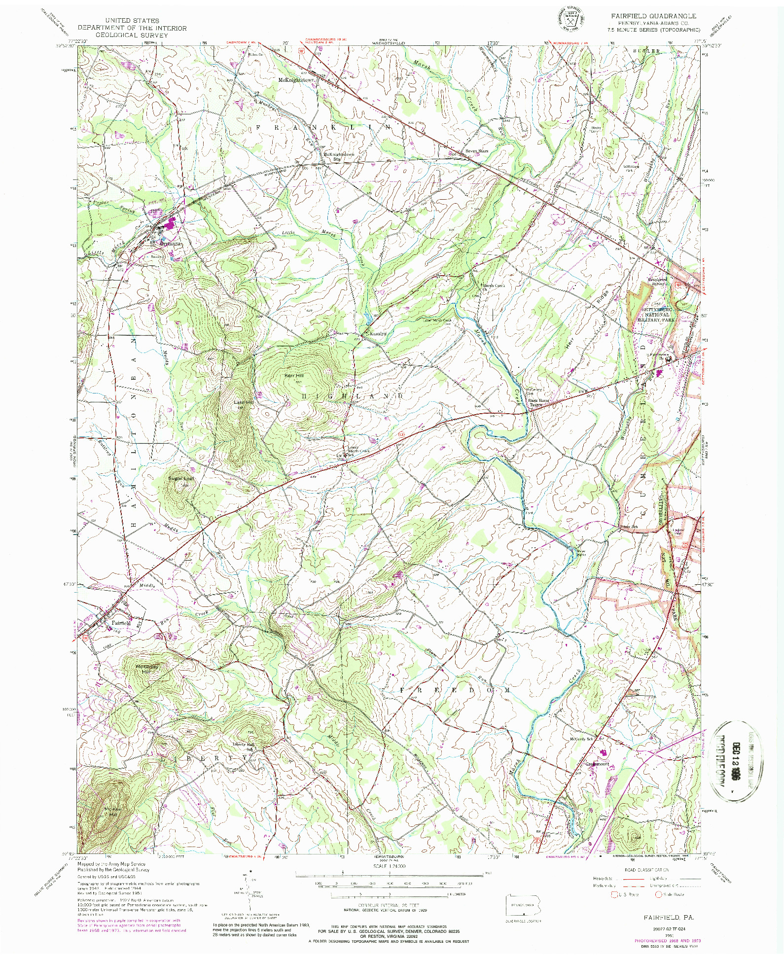 USGS 1:24000-SCALE QUADRANGLE FOR FAIRFIELD, PA 1951