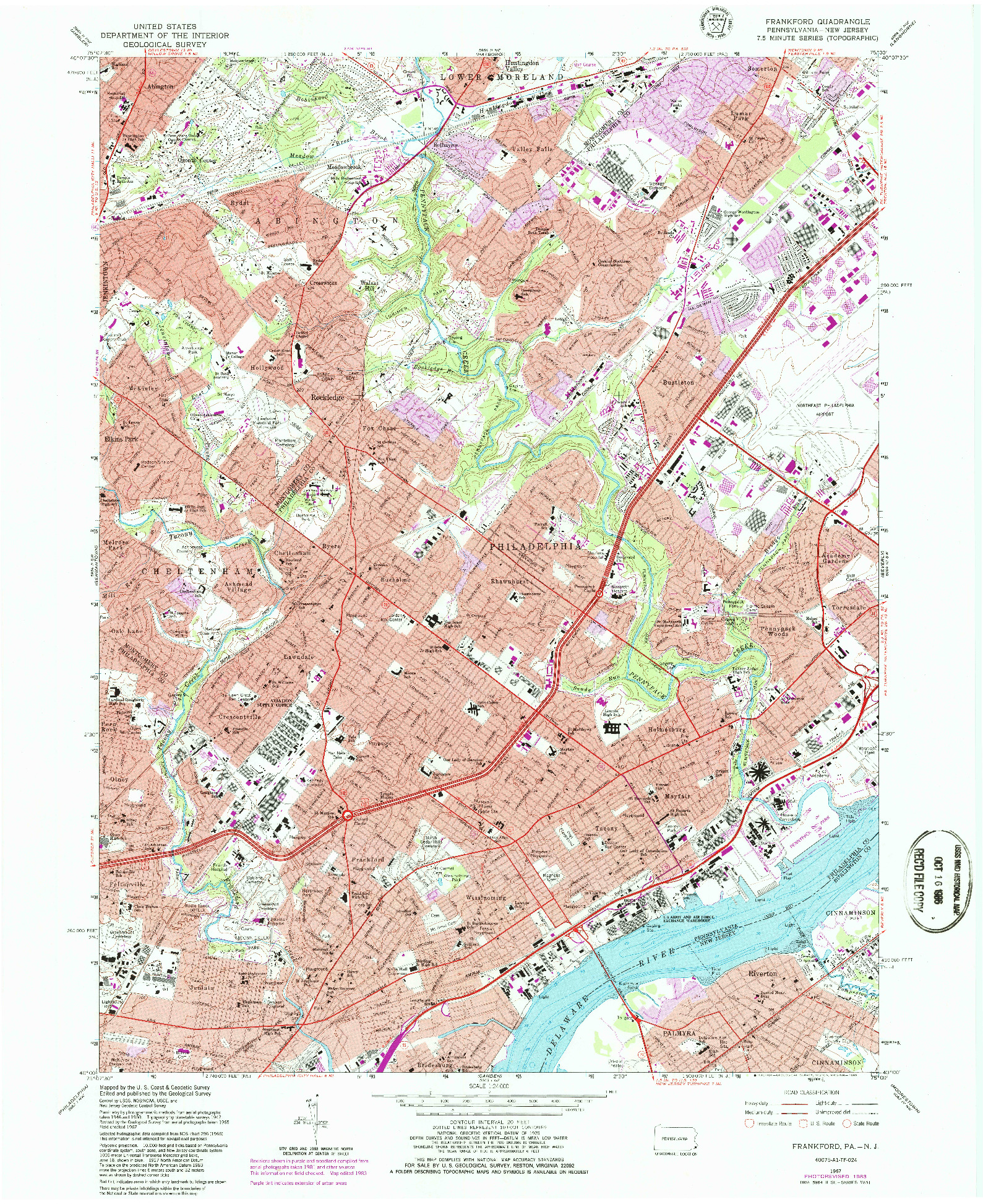 USGS 1:24000-SCALE QUADRANGLE FOR FRANKFORD, PA 1967