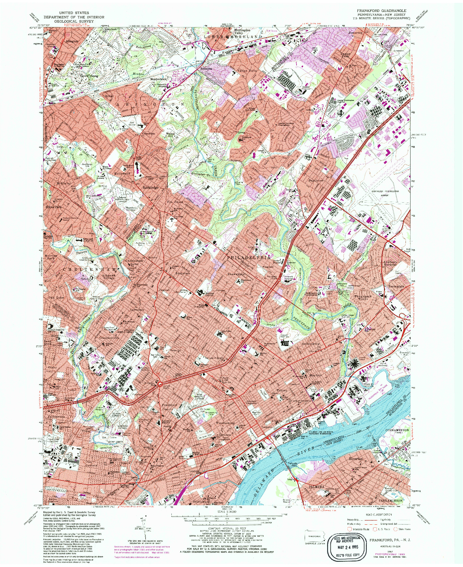 USGS 1:24000-SCALE QUADRANGLE FOR FRANKFORD, PA 1967