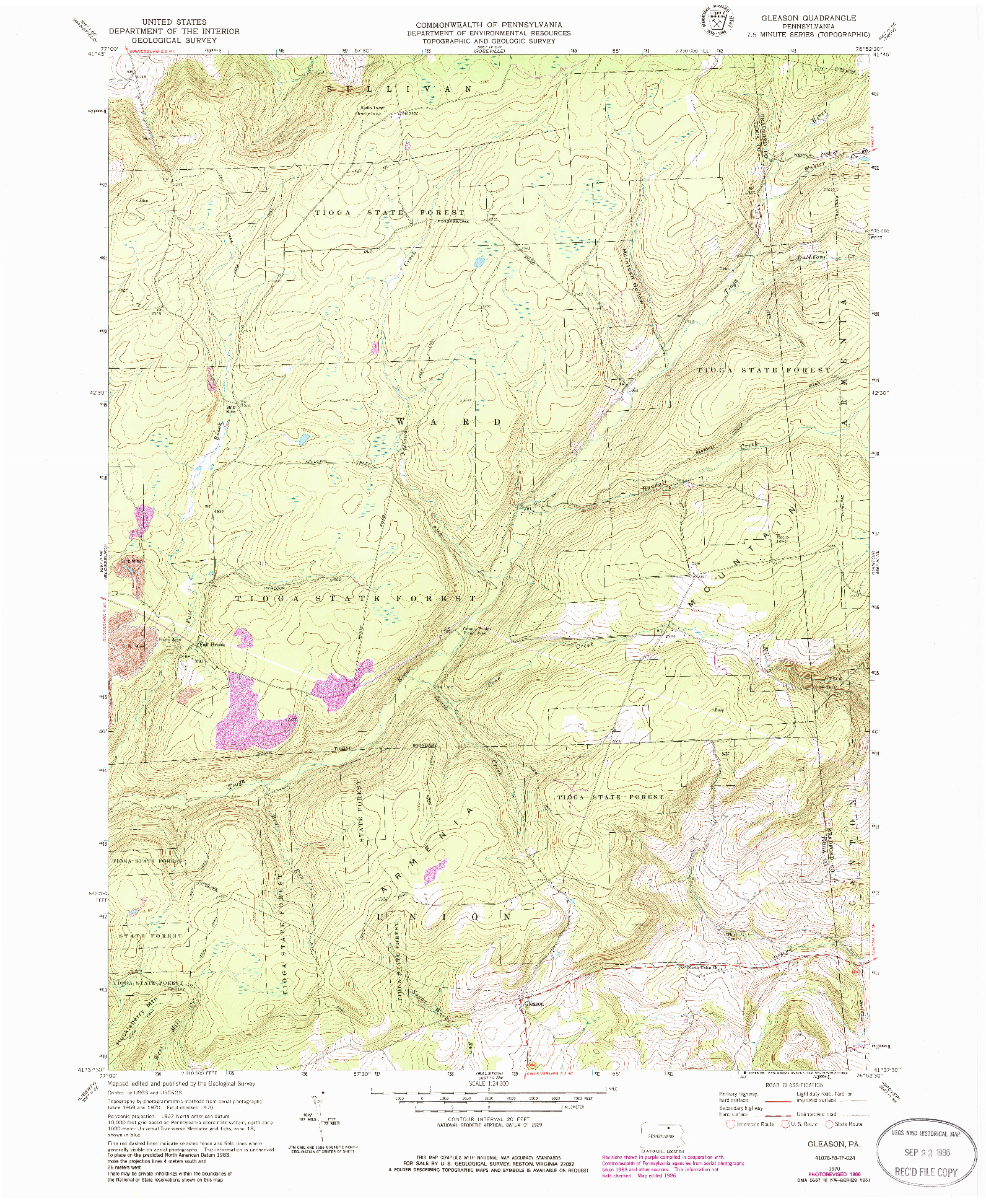 USGS 1:24000-SCALE QUADRANGLE FOR GLEASON, PA 1970