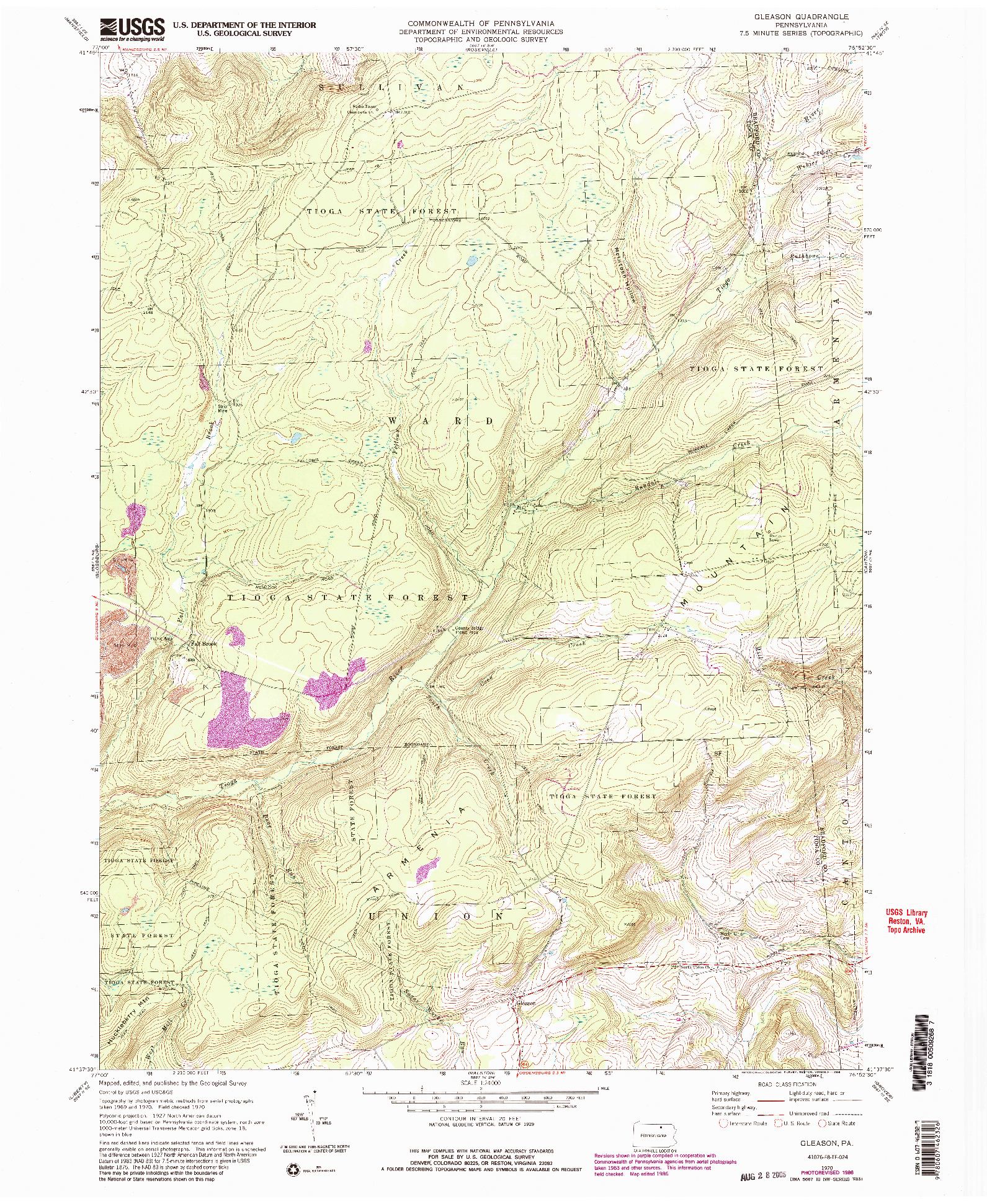 USGS 1:24000-SCALE QUADRANGLE FOR GLEASON, PA 1970