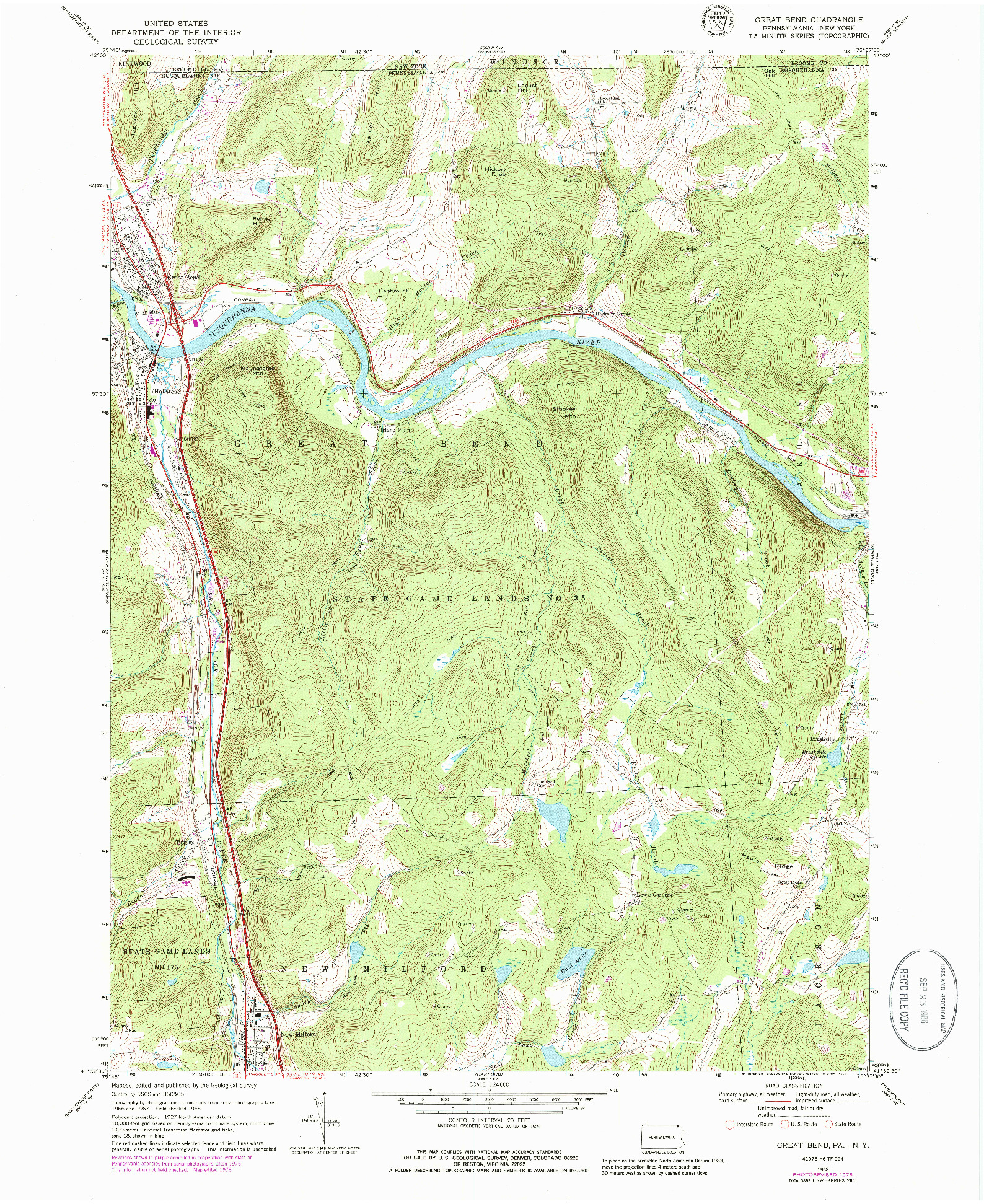 USGS 1:24000-SCALE QUADRANGLE FOR GREAT BEND, PA 1968