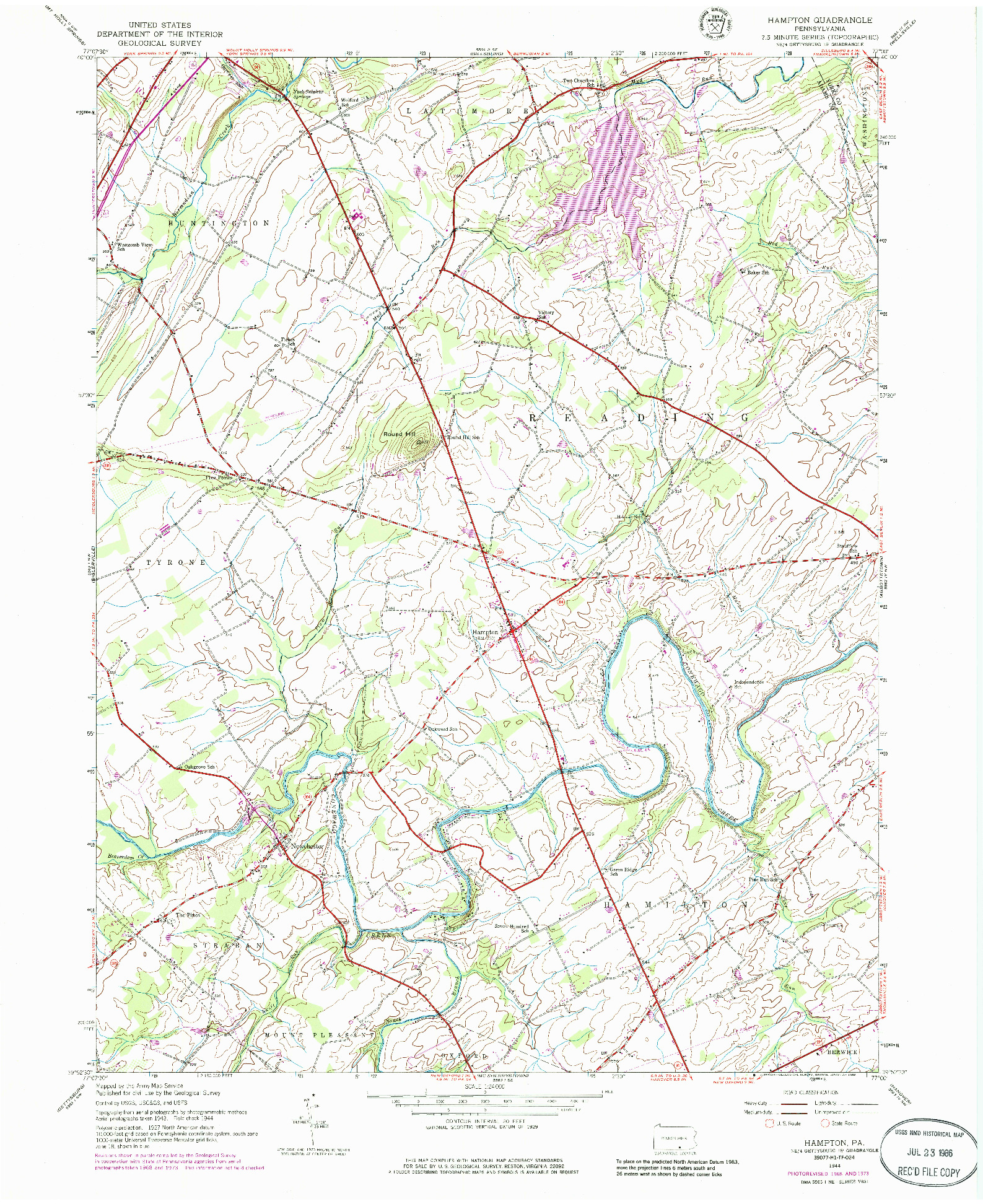 USGS 1:24000-SCALE QUADRANGLE FOR HAMPTON, PA 1944