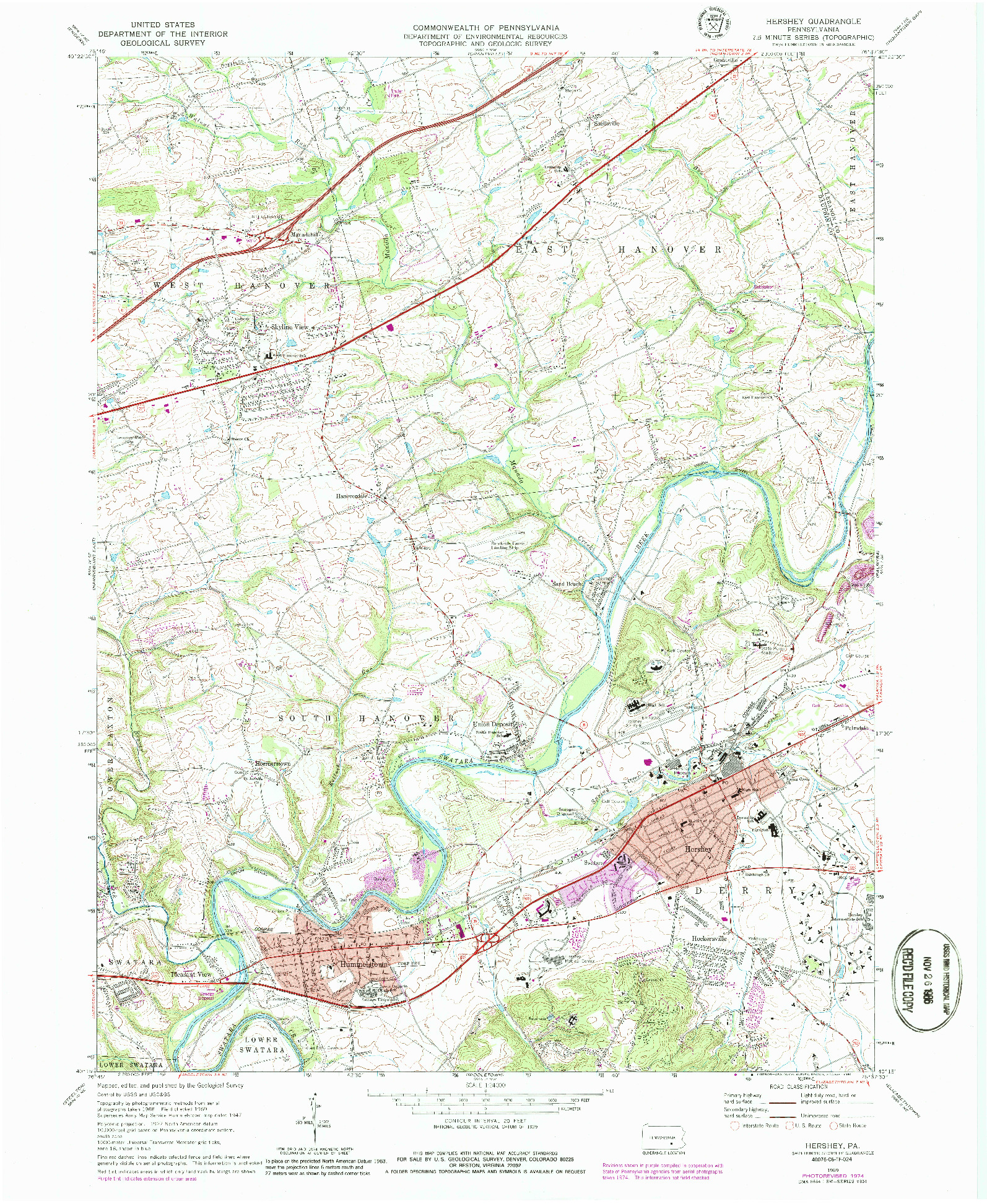 USGS 1:24000-SCALE QUADRANGLE FOR HERSHEY, PA 1969