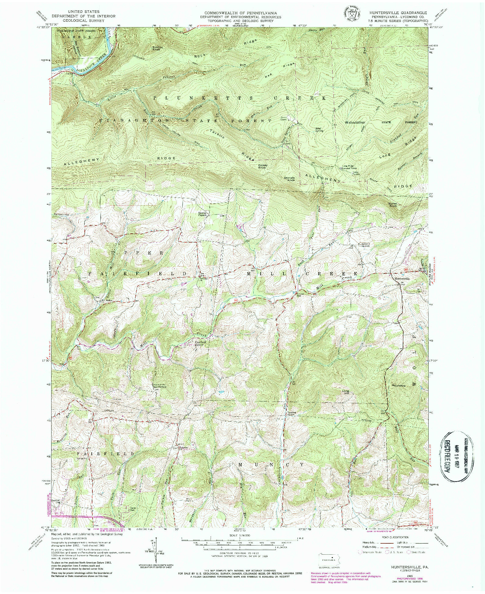 USGS 1:24000-SCALE QUADRANGLE FOR HUNTERSVILLE, PA 1965