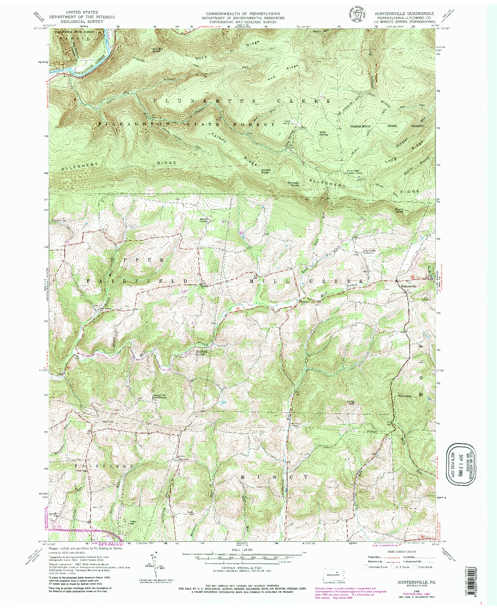 USGS 1:24000-SCALE QUADRANGLE FOR HUNTERSVILLE, PA 1965