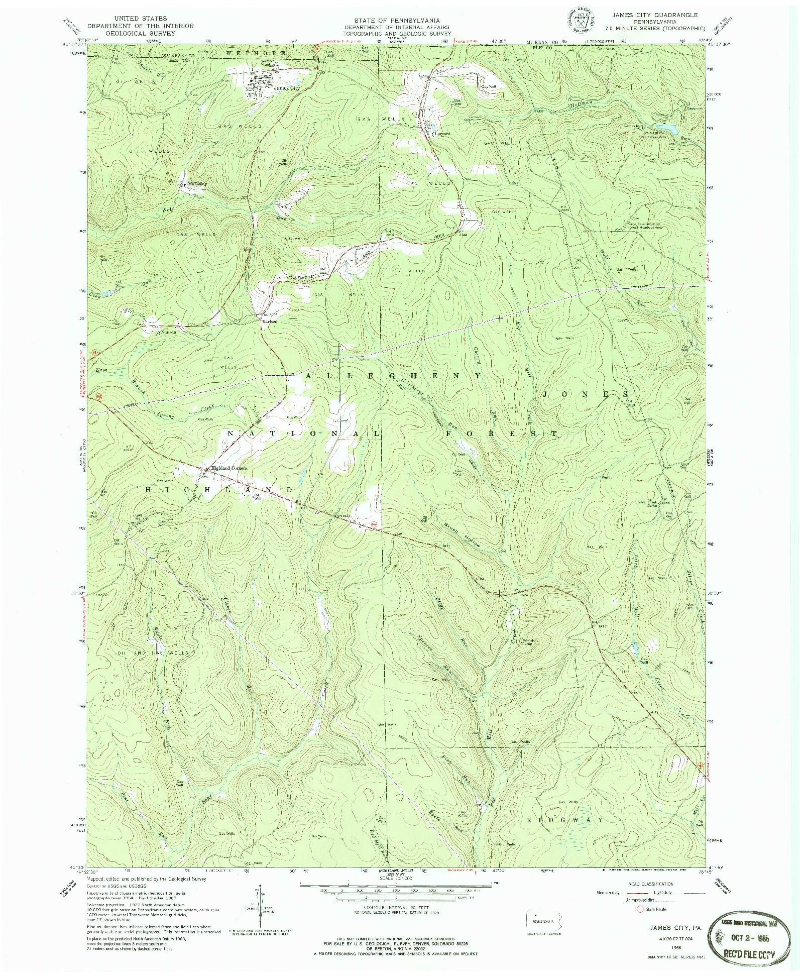 USGS 1:24000-SCALE QUADRANGLE FOR JAMES CITY, PA 1966