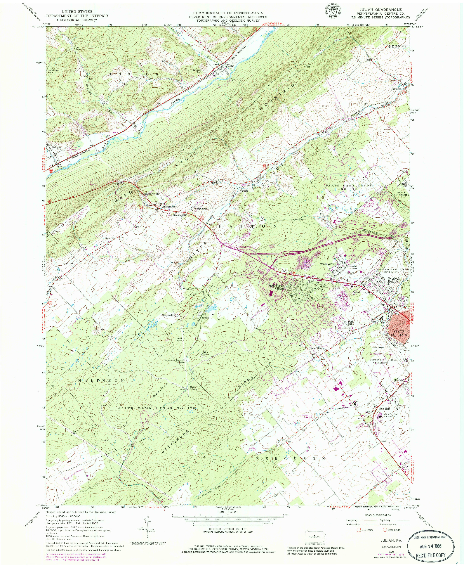 USGS 1:24000-SCALE QUADRANGLE FOR JULIAN, PA 1962