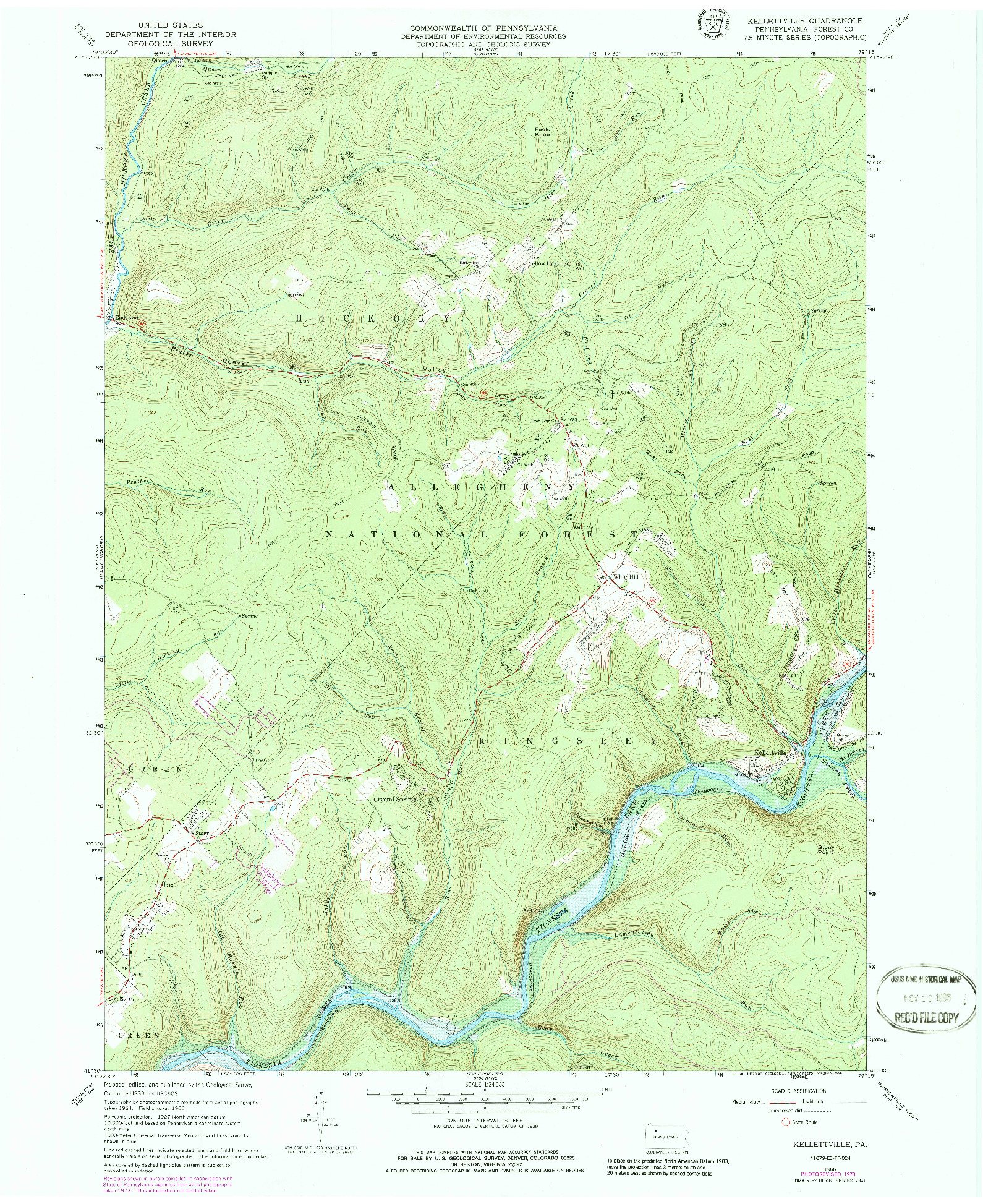 USGS 1:24000-SCALE QUADRANGLE FOR KELLETTVILLE, PA 1966