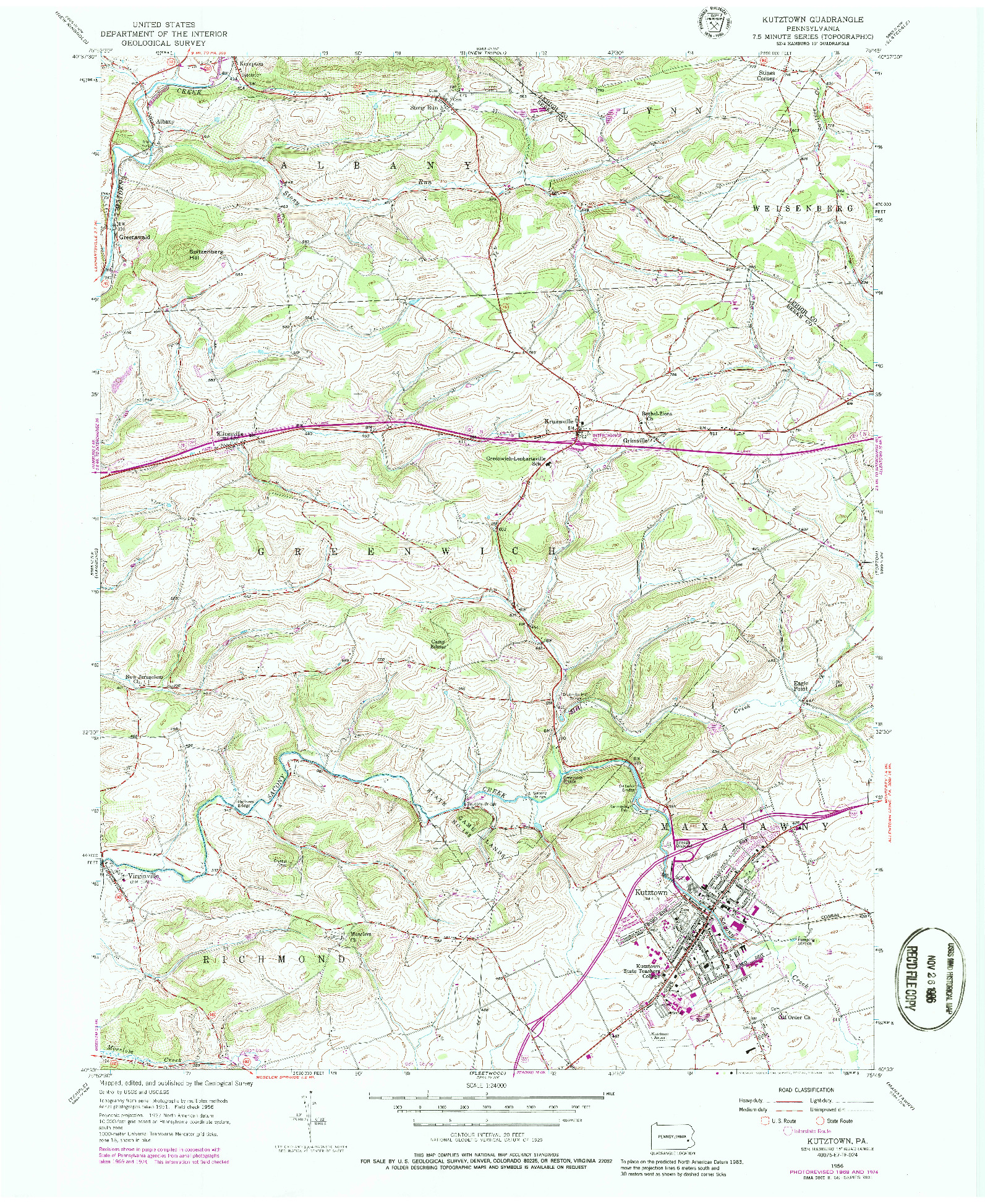 USGS 1:24000-SCALE QUADRANGLE FOR KUTZTOWN, PA 1956