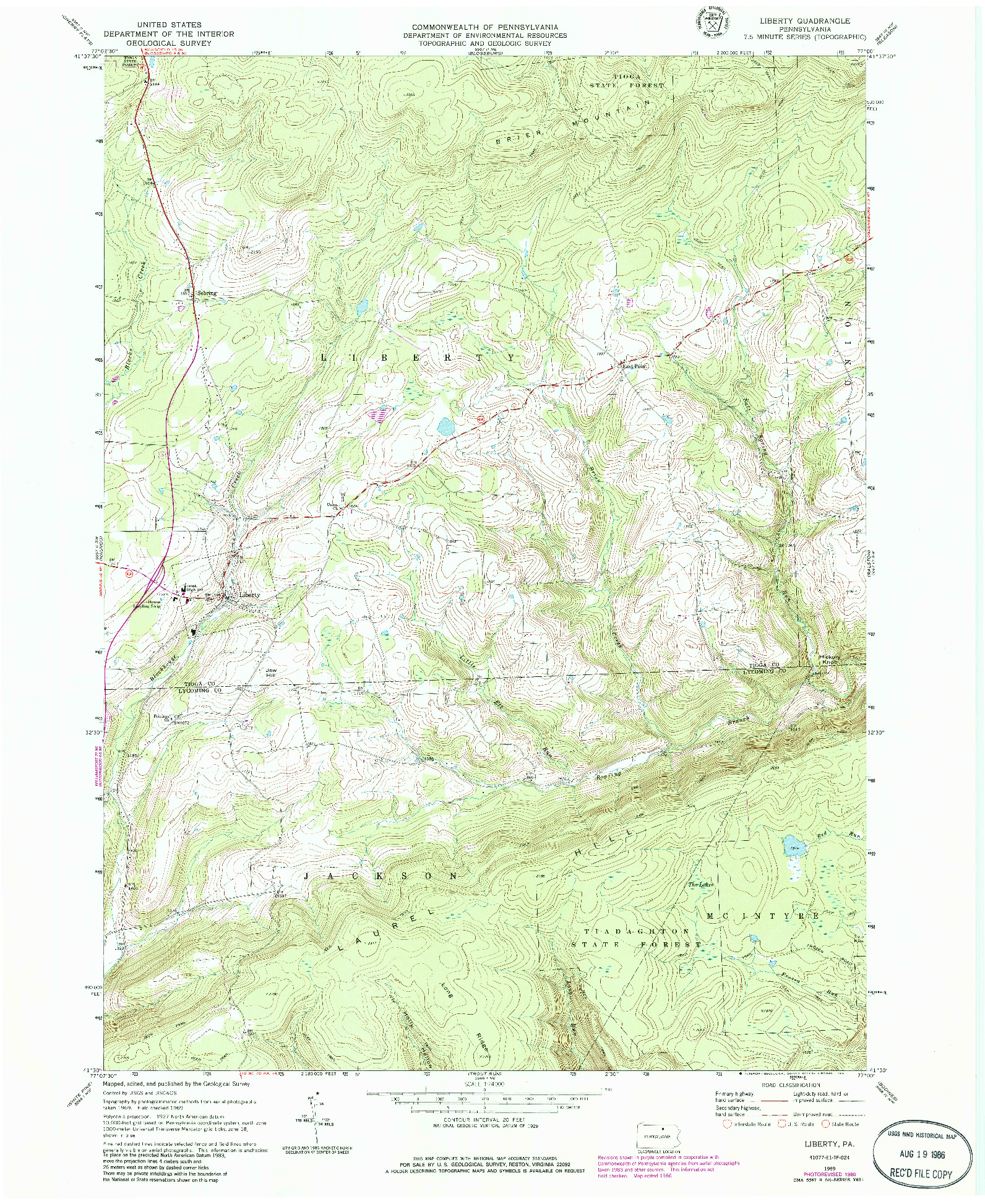 USGS 1:24000-SCALE QUADRANGLE FOR LIBERTY, PA 1969