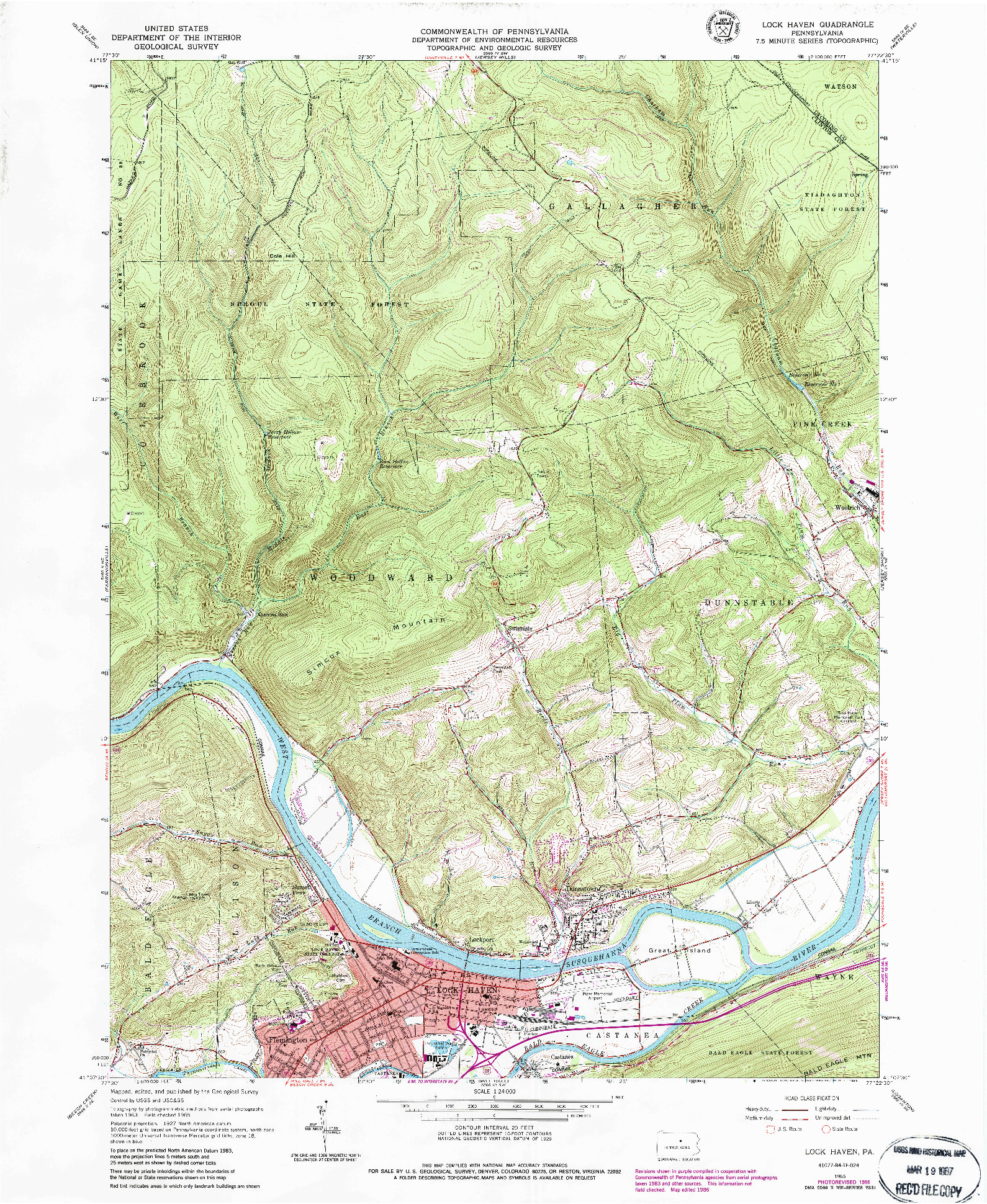 USGS 1:24000-SCALE QUADRANGLE FOR LOCK HAVEN, PA 1965