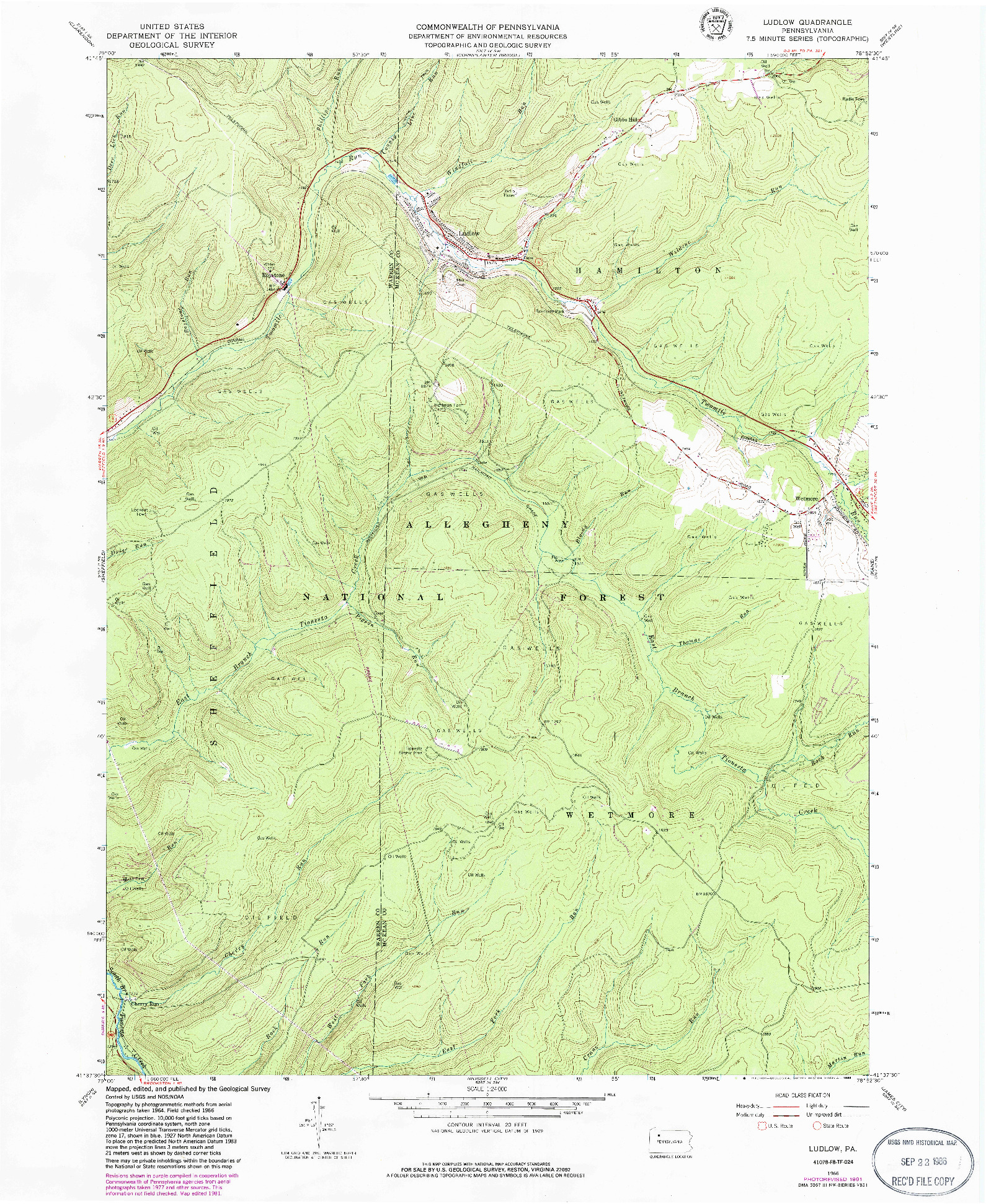USGS 1:24000-SCALE QUADRANGLE FOR LUDLOW, PA 1966