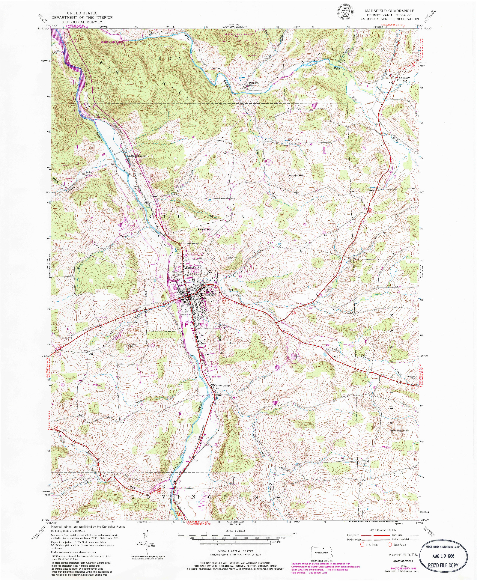 USGS 1:24000-SCALE QUADRANGLE FOR MANSFIELD, PA 1954