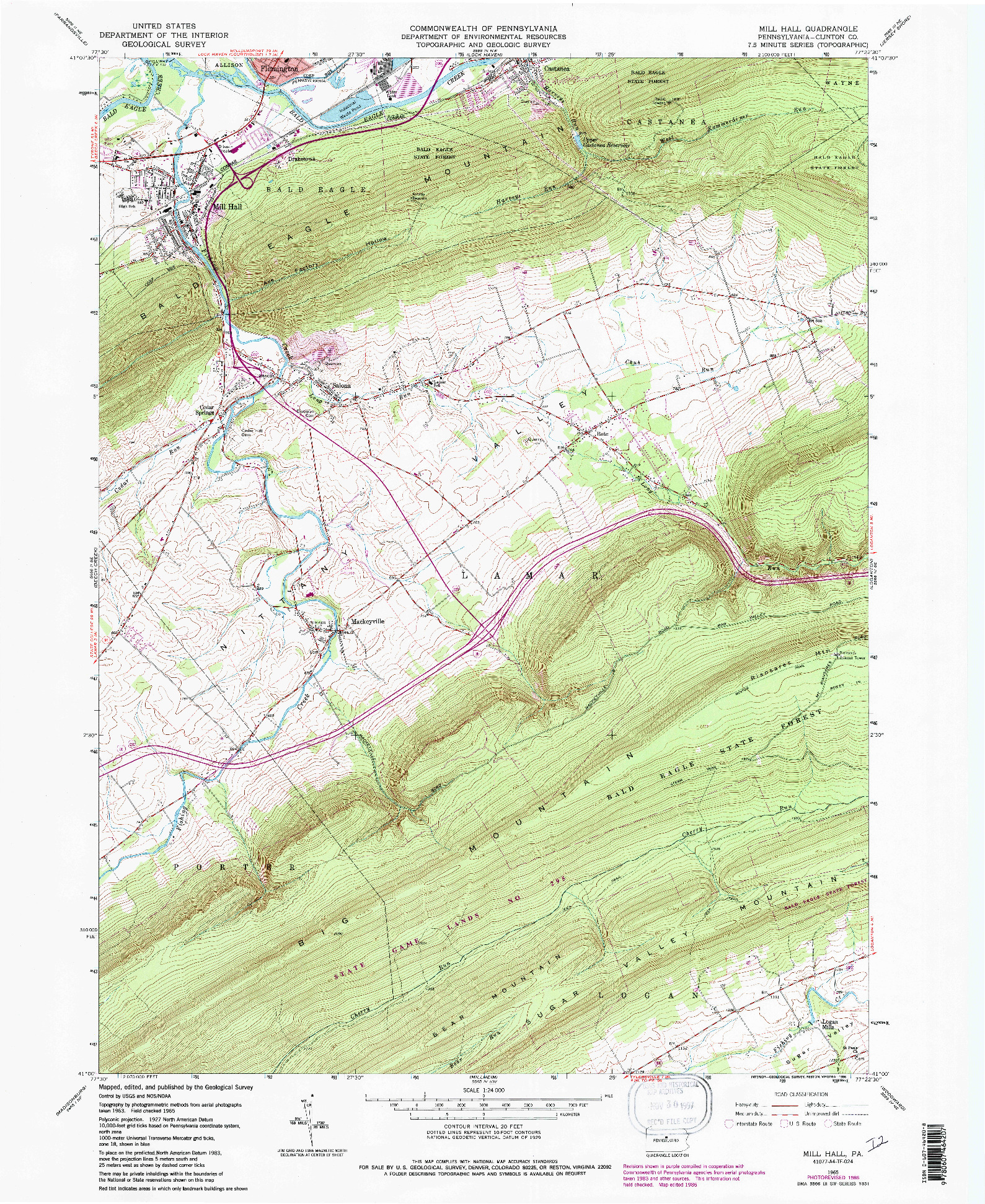 USGS 1:24000-SCALE QUADRANGLE FOR MILL HALL, PA 1965