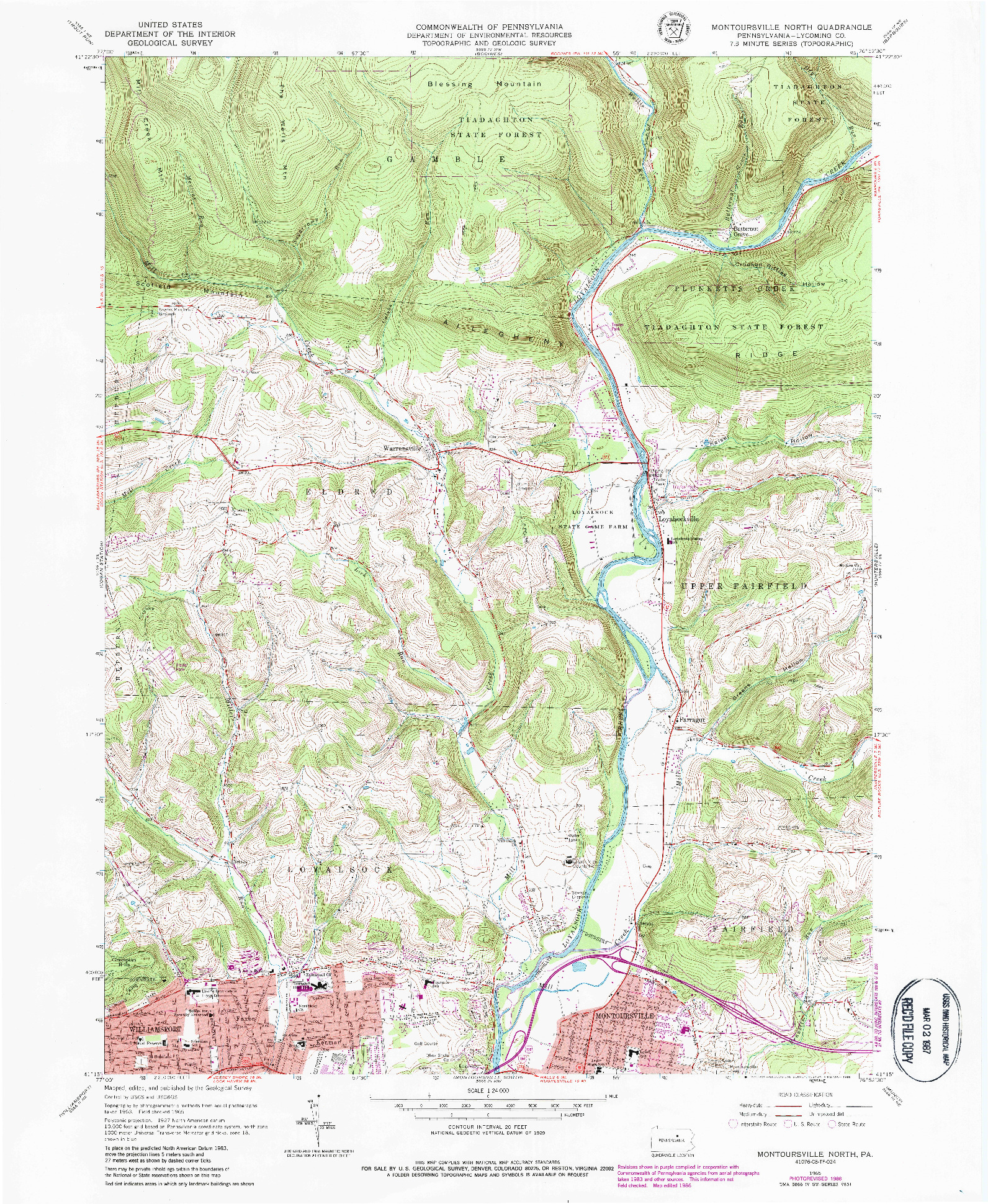 USGS 1:24000-SCALE QUADRANGLE FOR MONTOURSVILLE NORTH, PA 1965