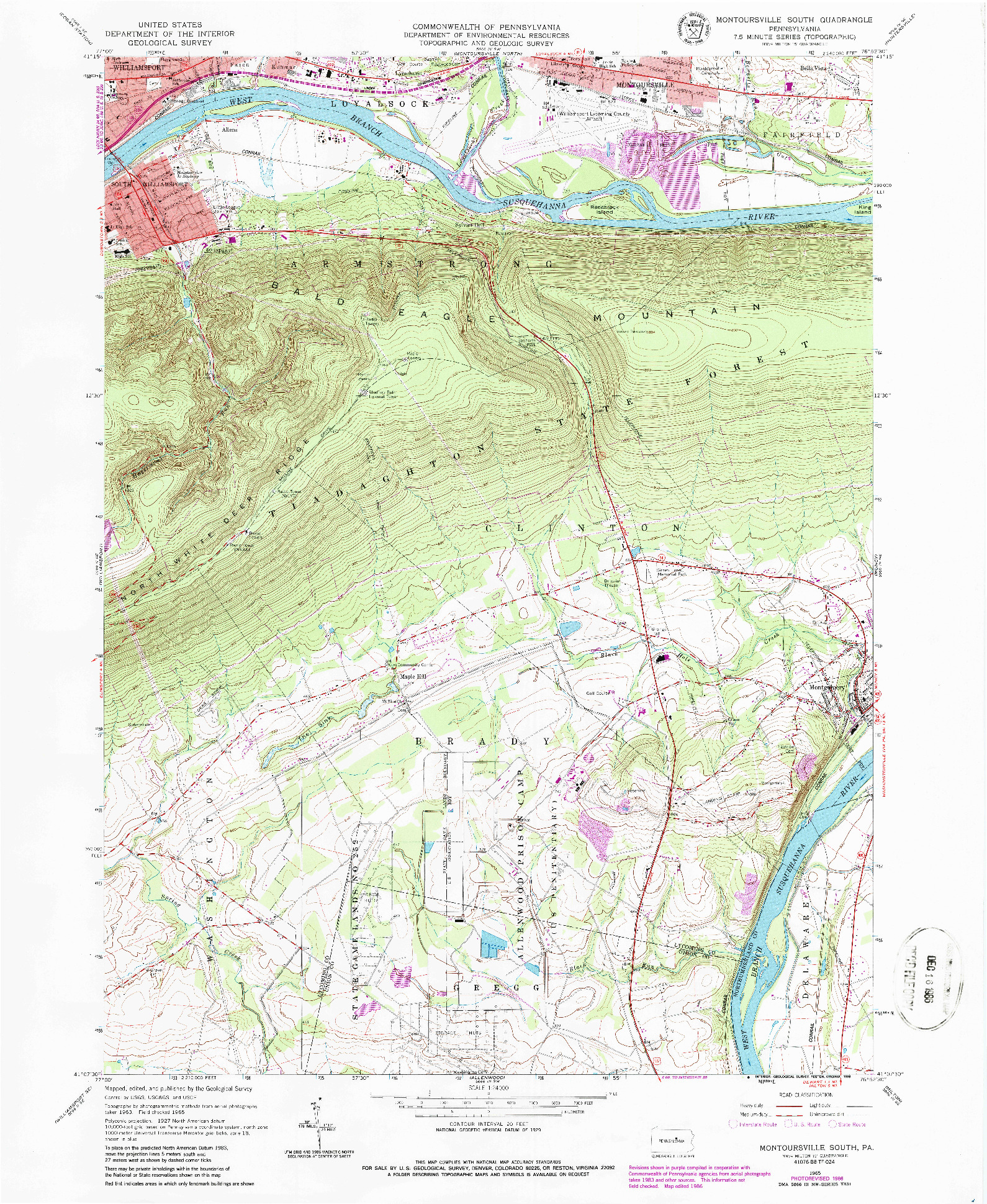 USGS 1:24000-SCALE QUADRANGLE FOR MONTOURSVILLE SOUTH, PA 1965