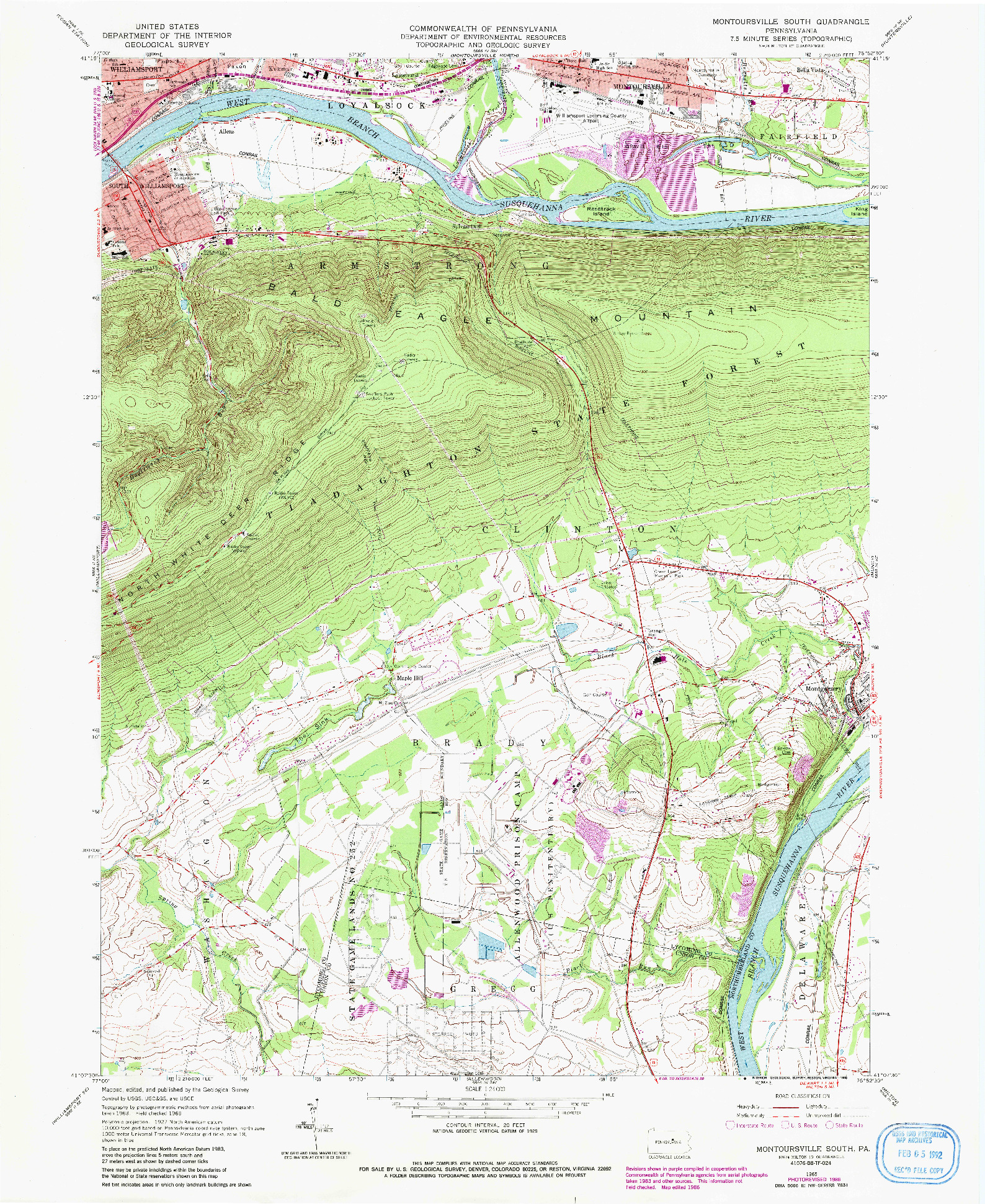 USGS 1:24000-SCALE QUADRANGLE FOR MONTOURSVILLE SOUTH, PA 1965