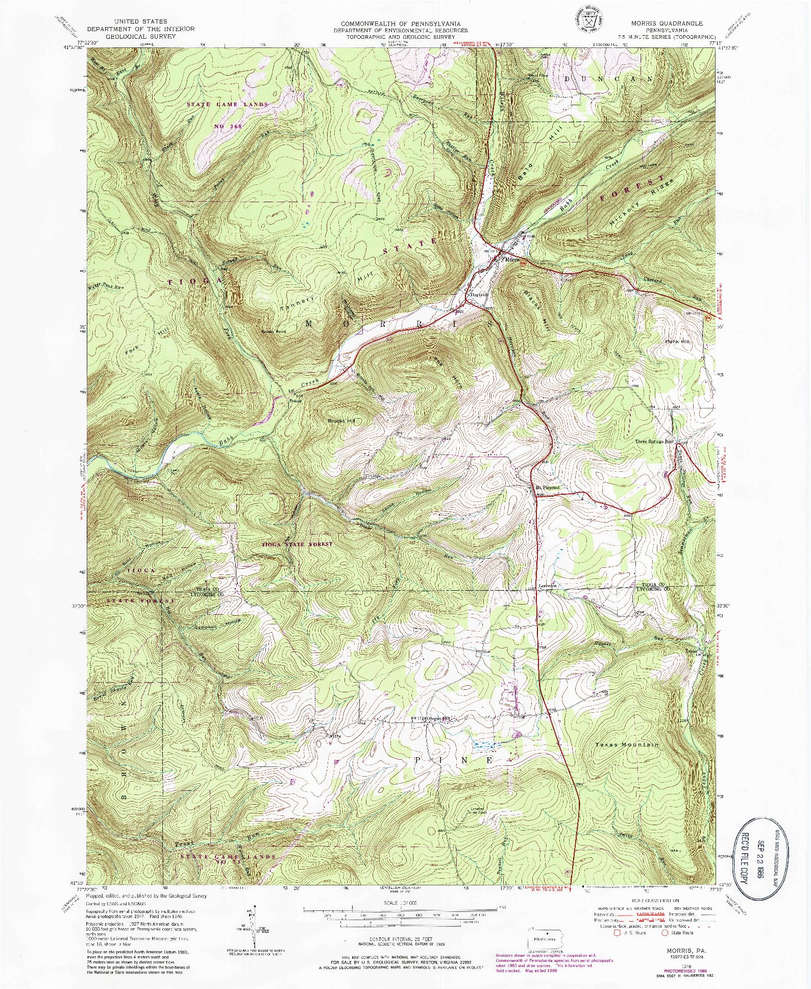 USGS 1:24000-SCALE QUADRANGLE FOR MORRIS, PA 1946