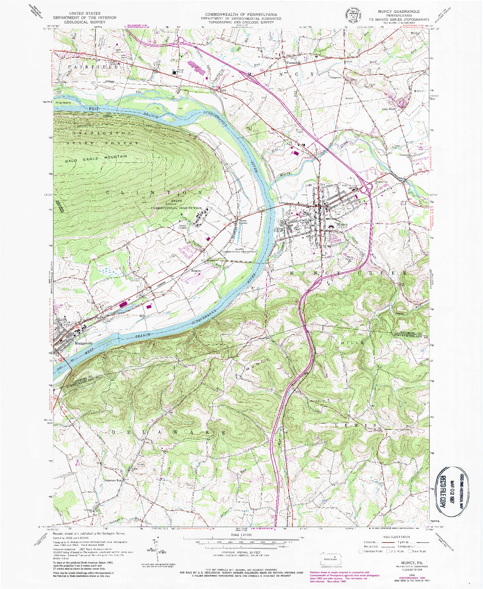 USGS 1:24000-SCALE QUADRANGLE FOR MUNCY, PA 1965