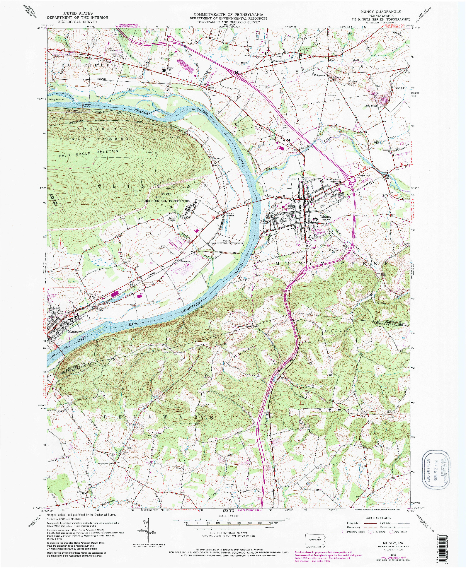 USGS 1:24000-SCALE QUADRANGLE FOR MUNCY, PA 1965