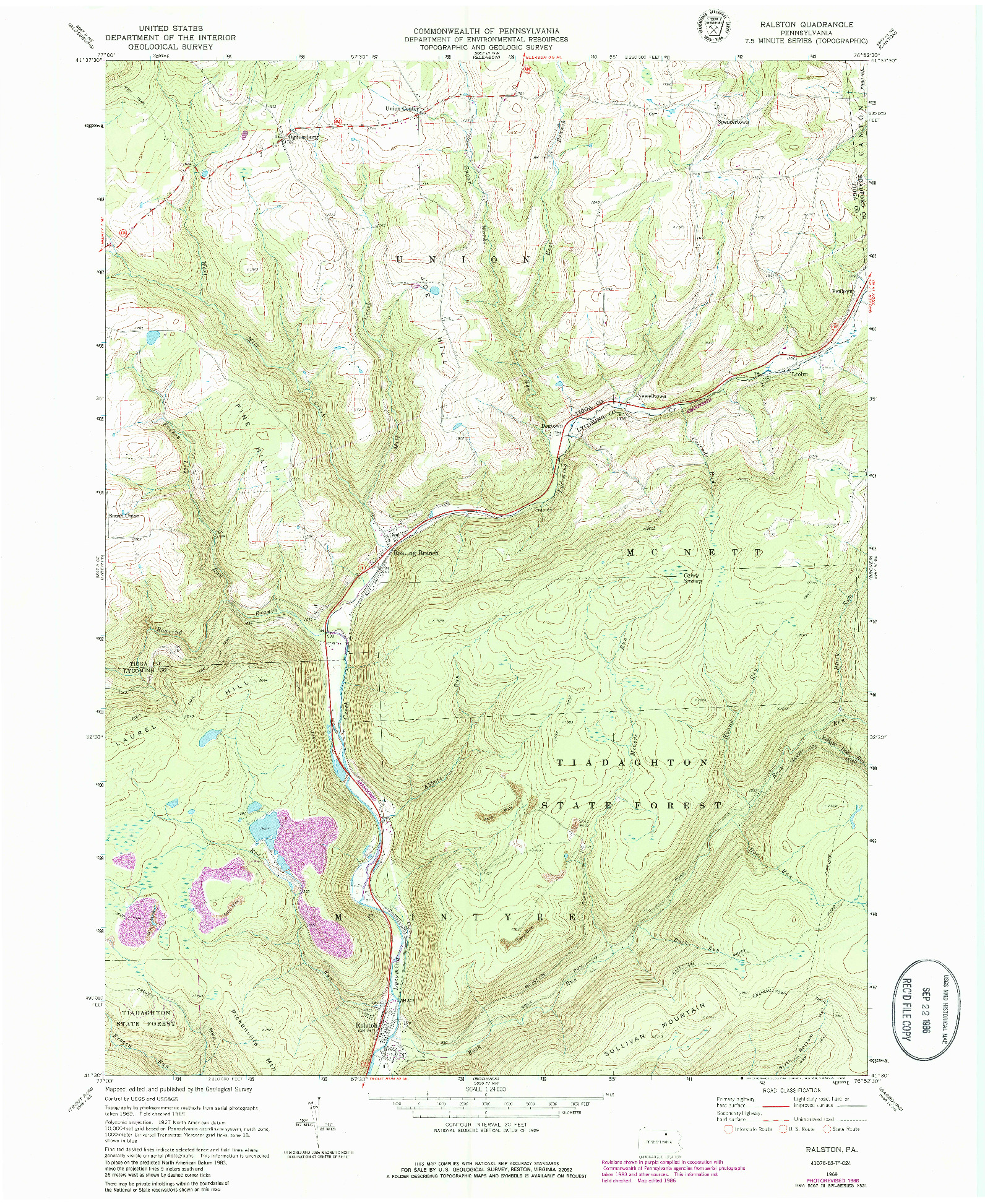 USGS 1:24000-SCALE QUADRANGLE FOR RALSTON, PA 1969