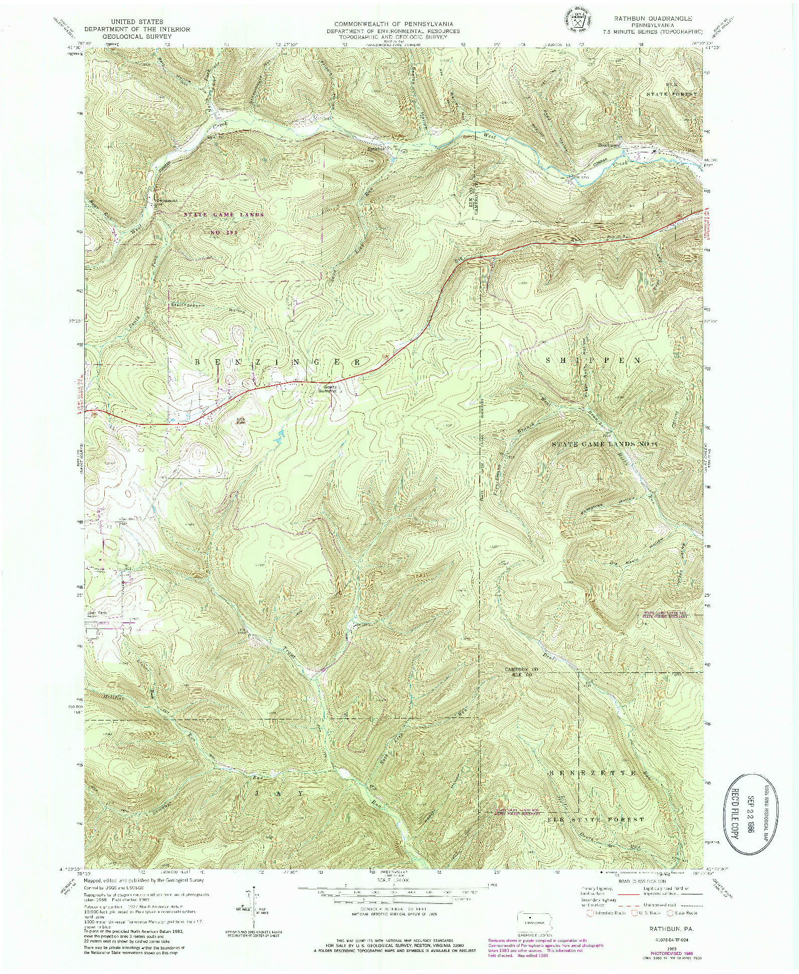 USGS 1:24000-SCALE QUADRANGLE FOR RATHBUN, PA 1969