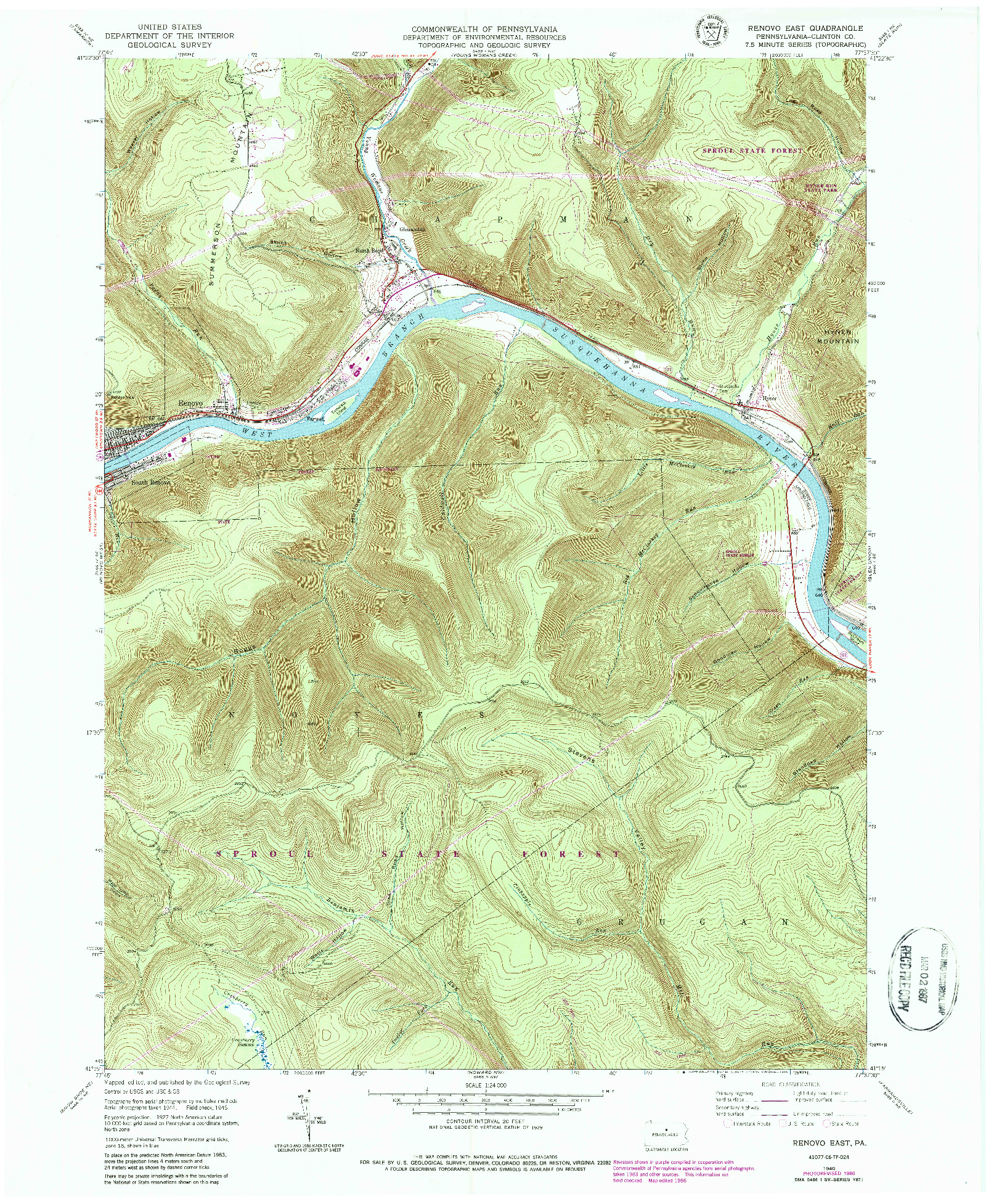 USGS 1:24000-SCALE QUADRANGLE FOR RENOVO EAST, PA 1946