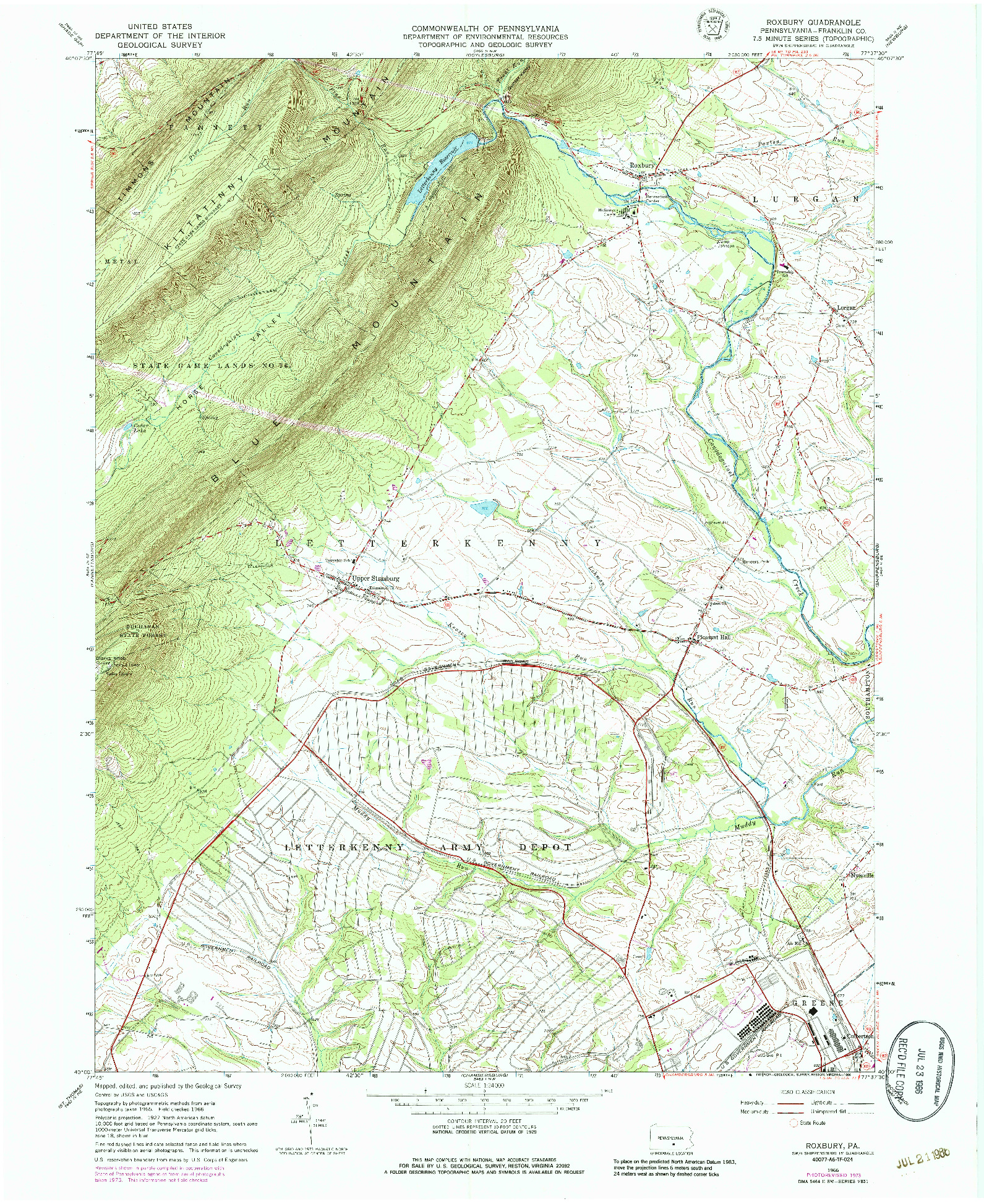 USGS 1:24000-SCALE QUADRANGLE FOR ROXBURY, PA 1966