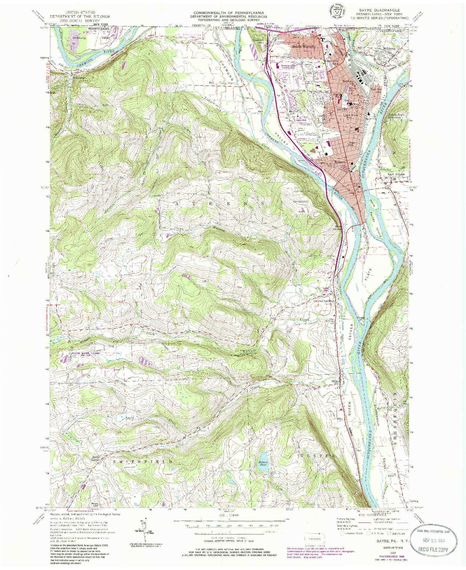 USGS 1:24000-SCALE QUADRANGLE FOR SAYRE, PA 1957