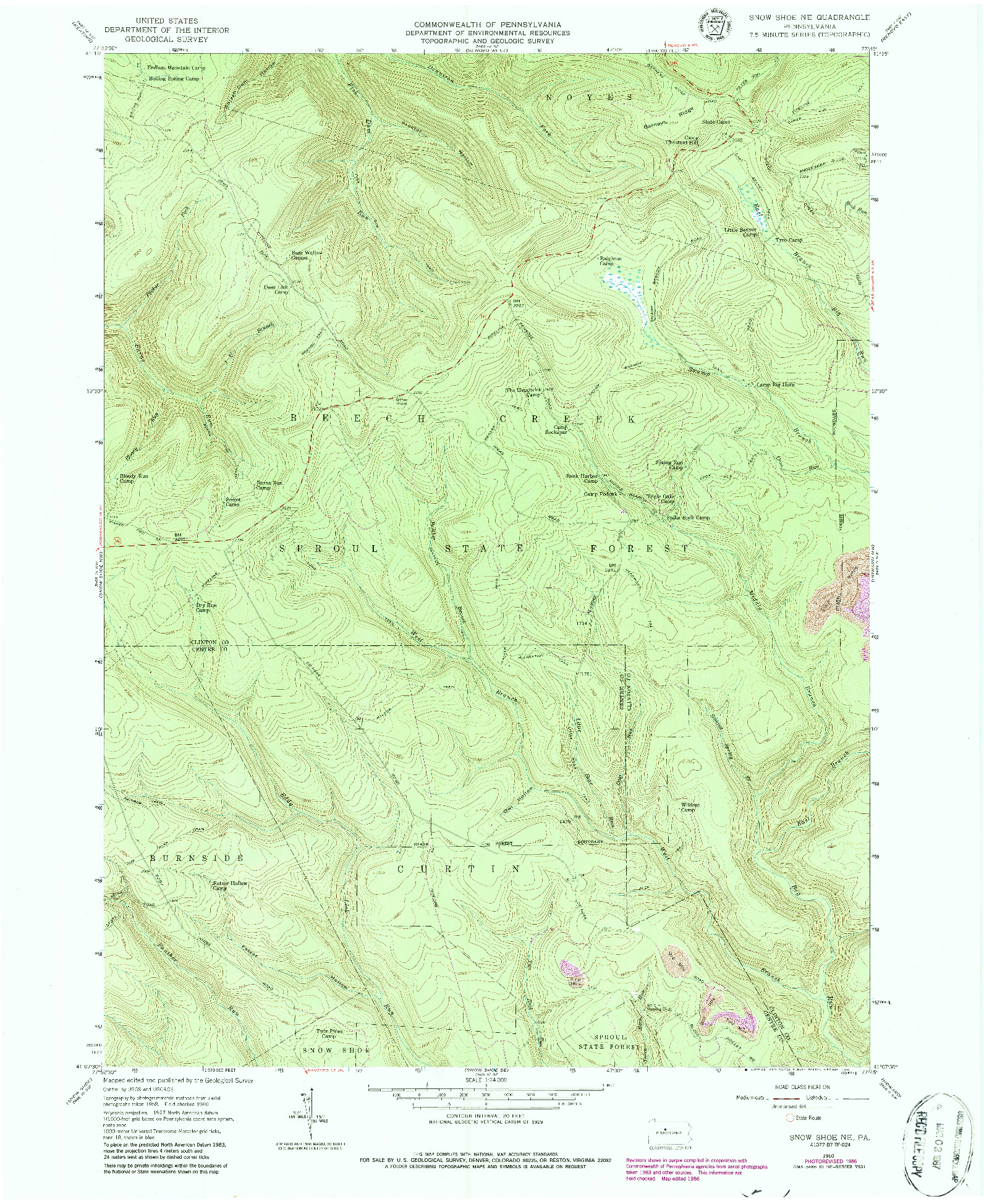 USGS 1:24000-SCALE QUADRANGLE FOR SNOW SHOE NE, PA 1960