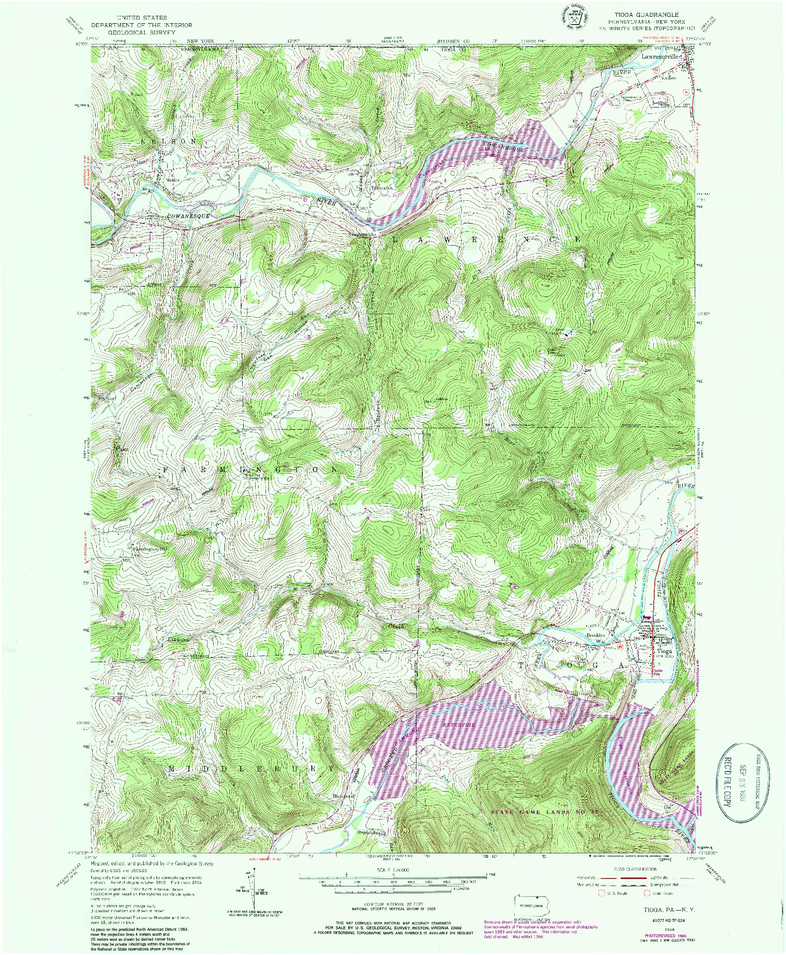 USGS 1:24000-SCALE QUADRANGLE FOR TIOGA, PA 1954