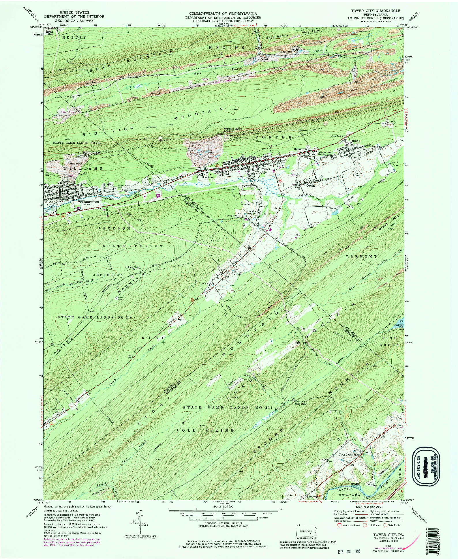 USGS 1:24000-SCALE QUADRANGLE FOR TOWER CITY, PA 1969