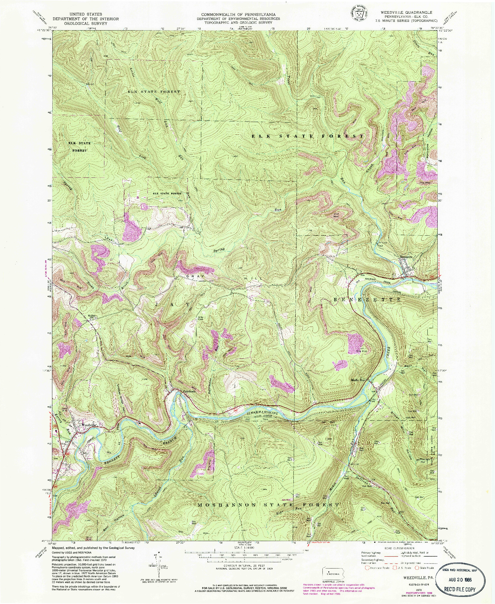 USGS 1:24000-SCALE QUADRANGLE FOR WEEDVILLE, PA 1970