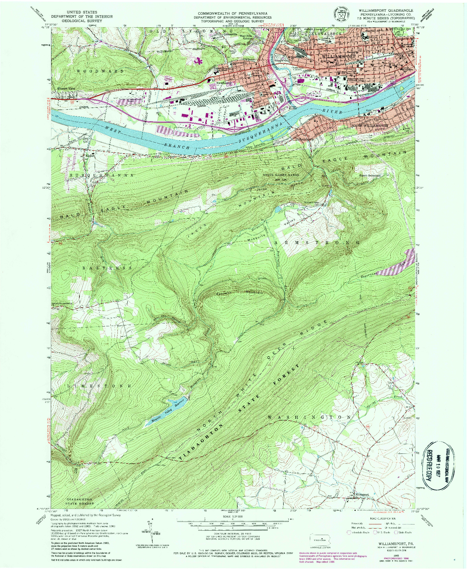 USGS 1:24000-SCALE QUADRANGLE FOR WILLIAMSPORT, PA 1965