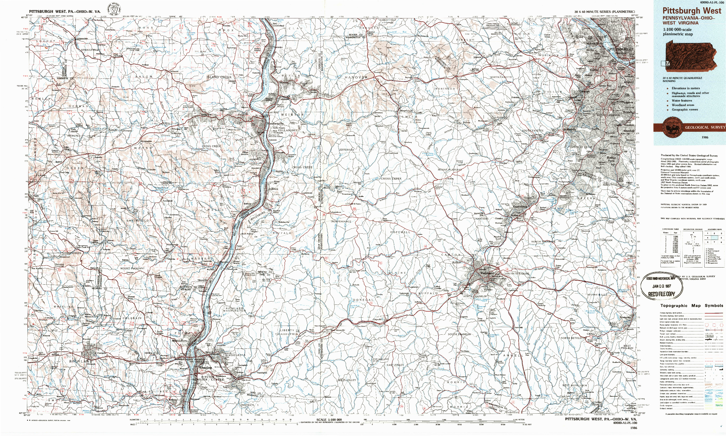 USGS 1:100000-SCALE QUADRANGLE FOR PITTSBURGH WEST, PA 1986