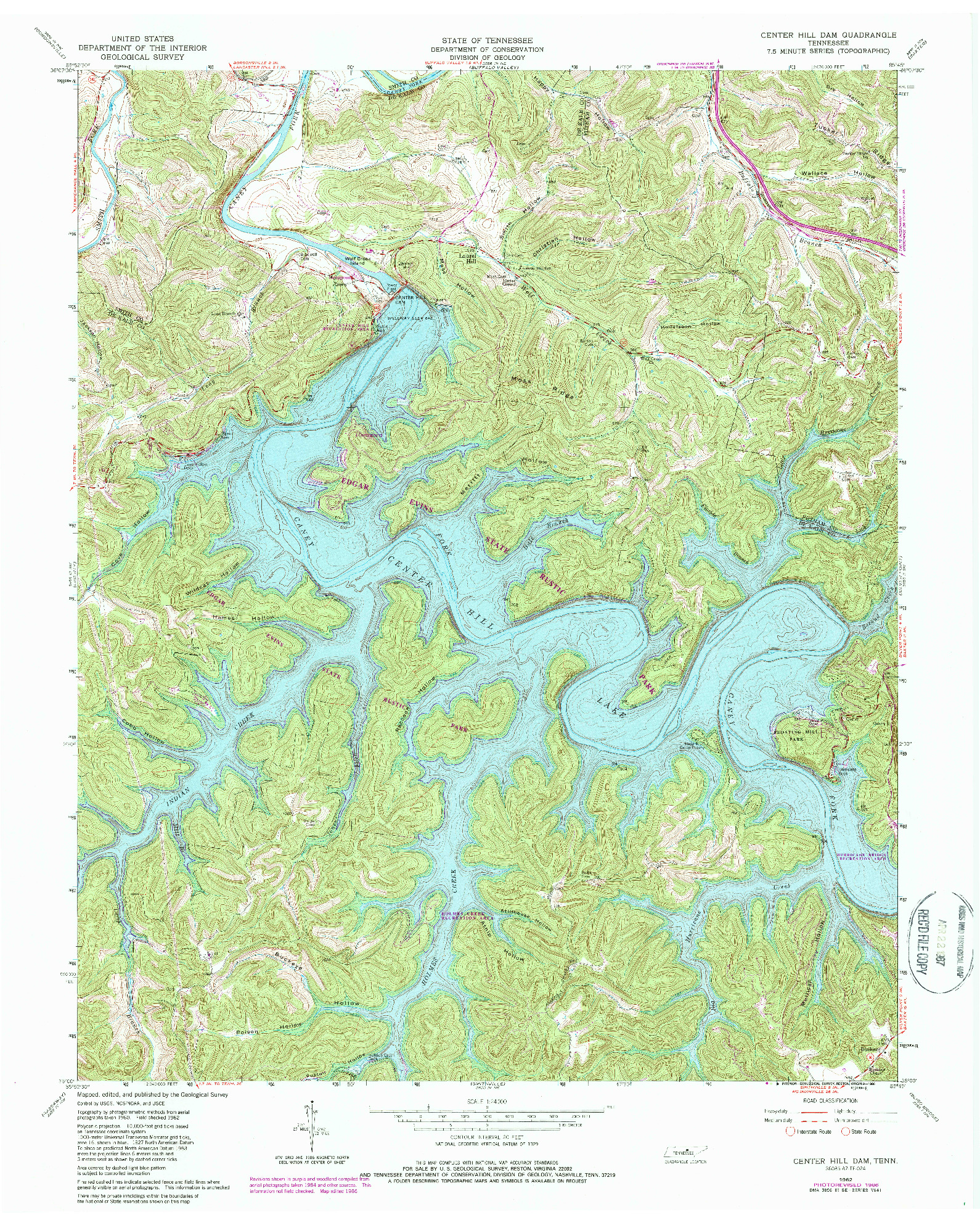 USGS 1:24000-SCALE QUADRANGLE FOR CENTER HILL DAM, TN 1962