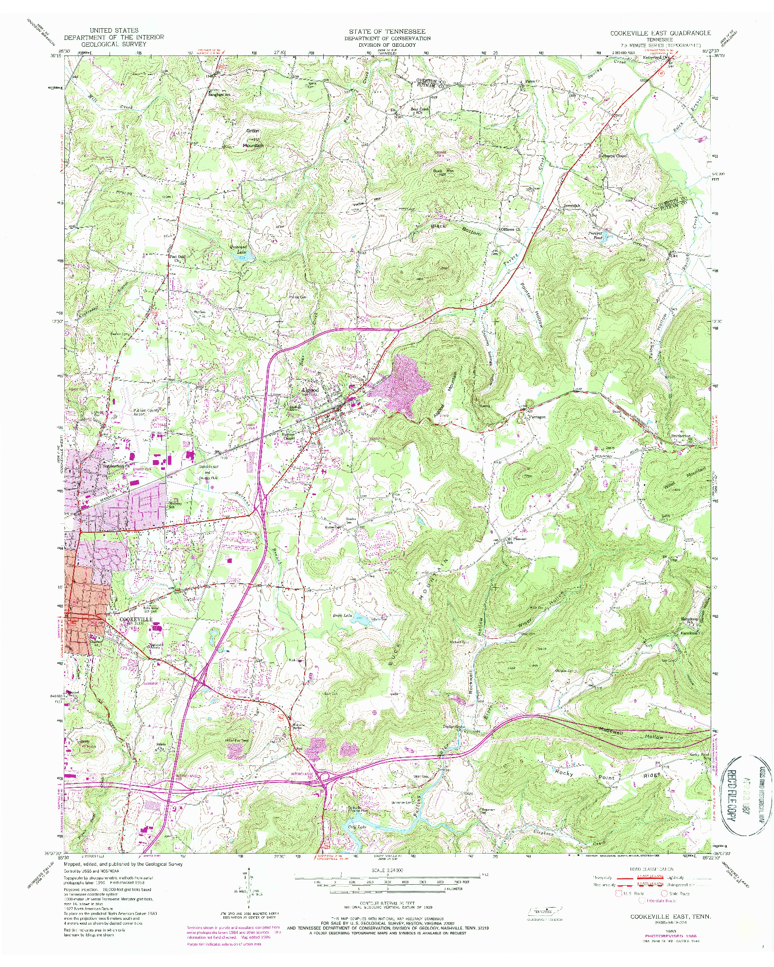 USGS 1:24000-SCALE QUADRANGLE FOR COOKEVILLE EAST, TN 1953