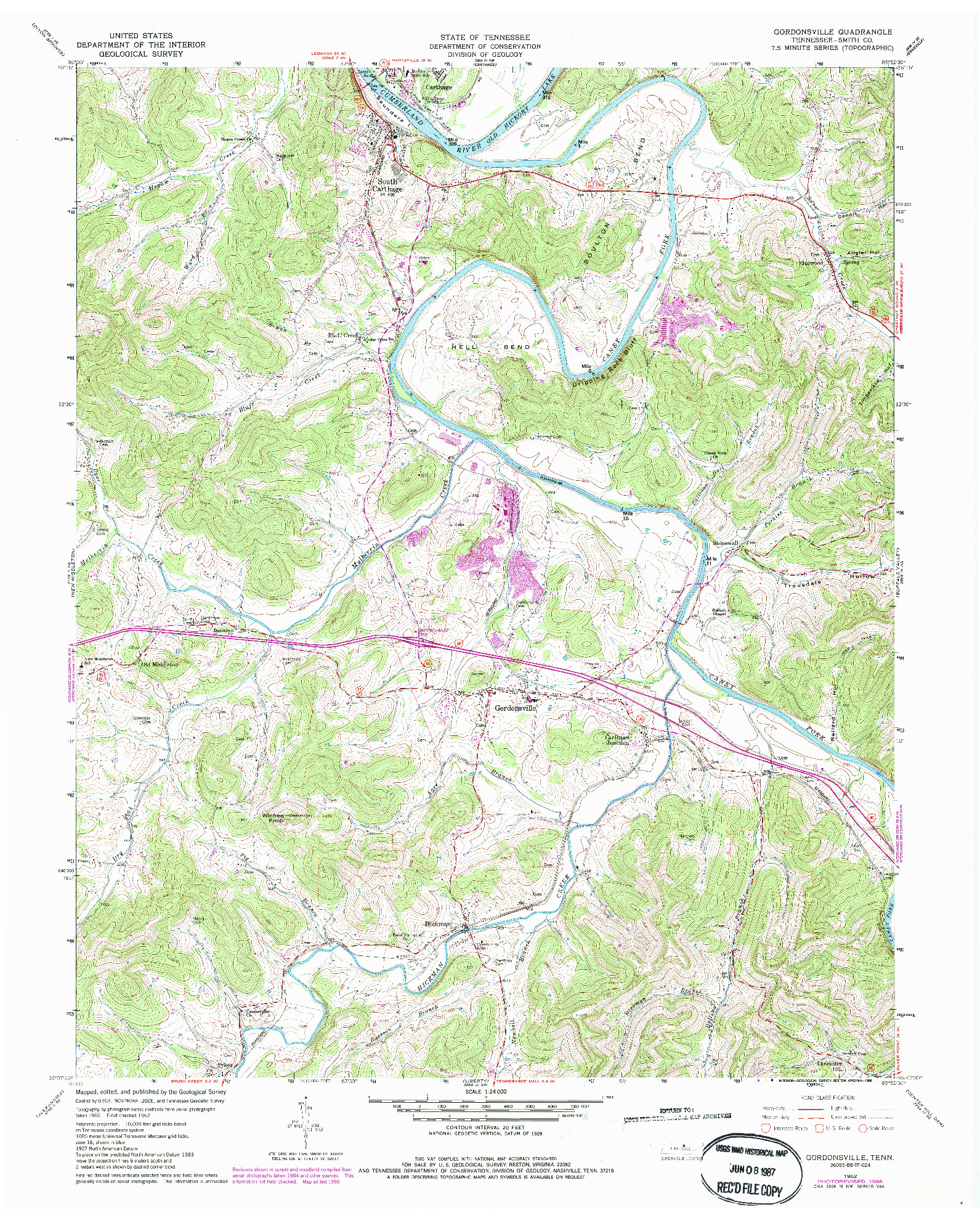USGS 1:24000-SCALE QUADRANGLE FOR GORDONSVILLE, TN 1962
