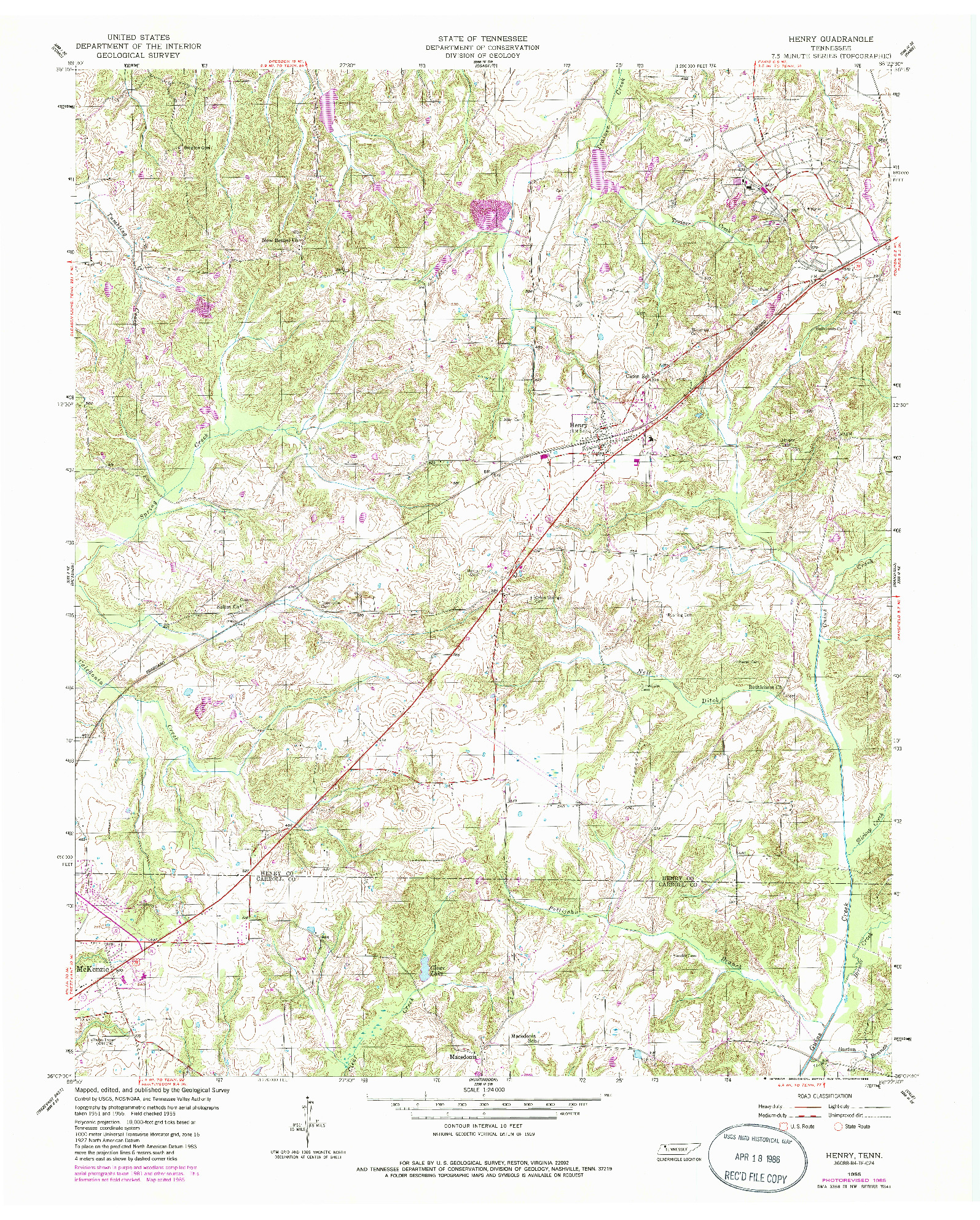 USGS 1:24000-SCALE QUADRANGLE FOR HENRY, TN 1955