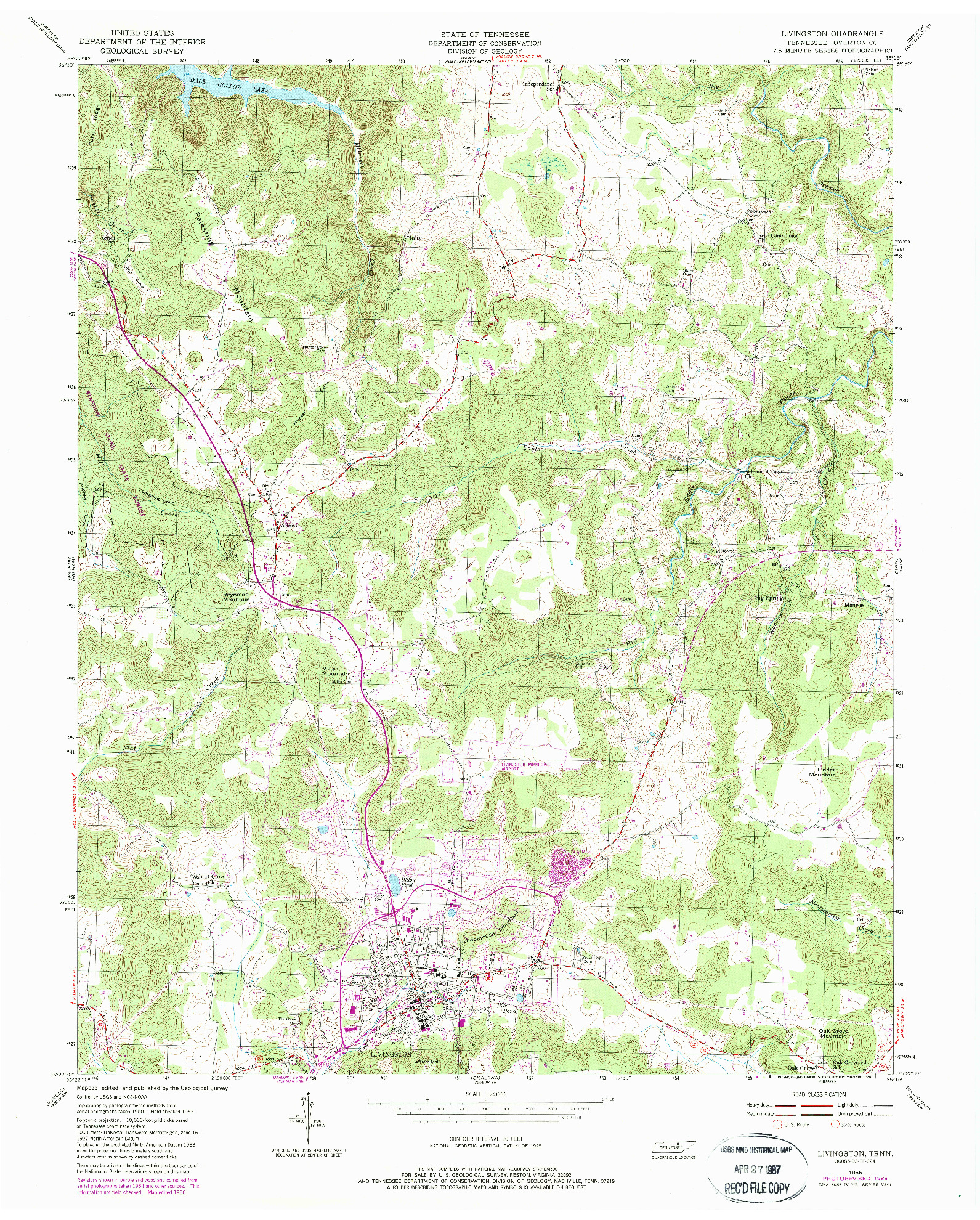 USGS 1:24000-SCALE QUADRANGLE FOR LIVINGSTON, TN 1955