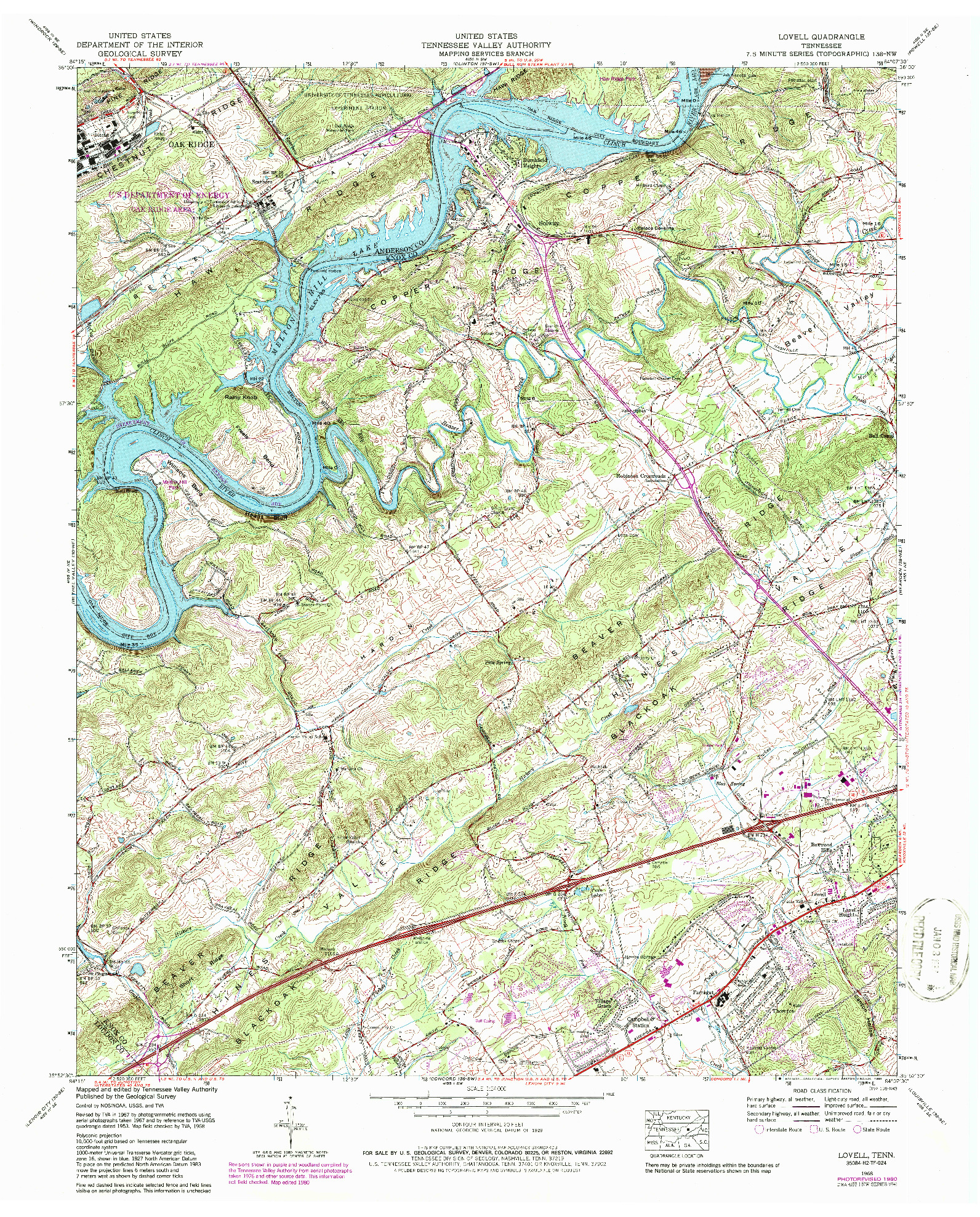 USGS 1:24000-SCALE QUADRANGLE FOR LOVELL, TN 1968