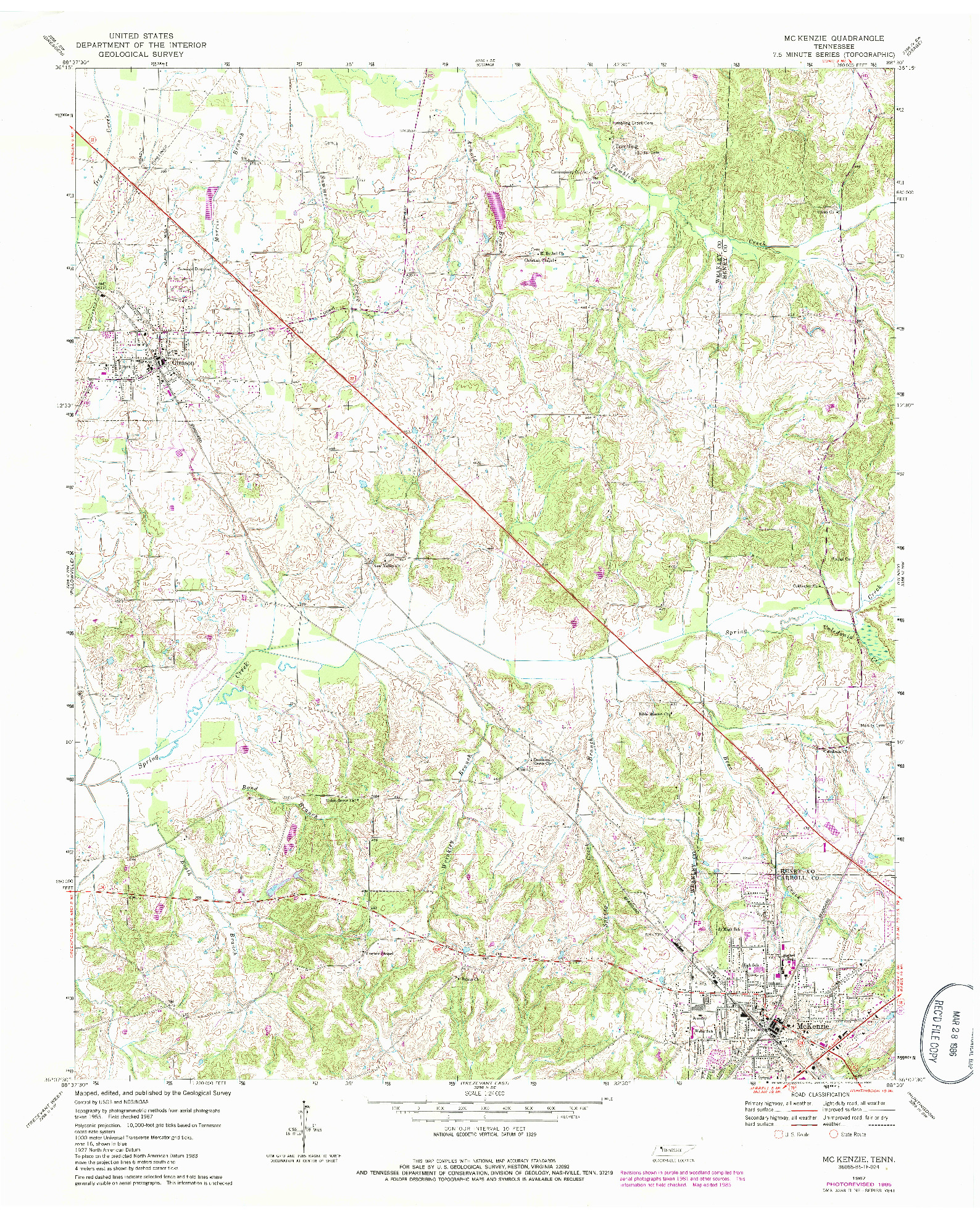 USGS 1:24000-SCALE QUADRANGLE FOR MC KENZIE, TN 1967