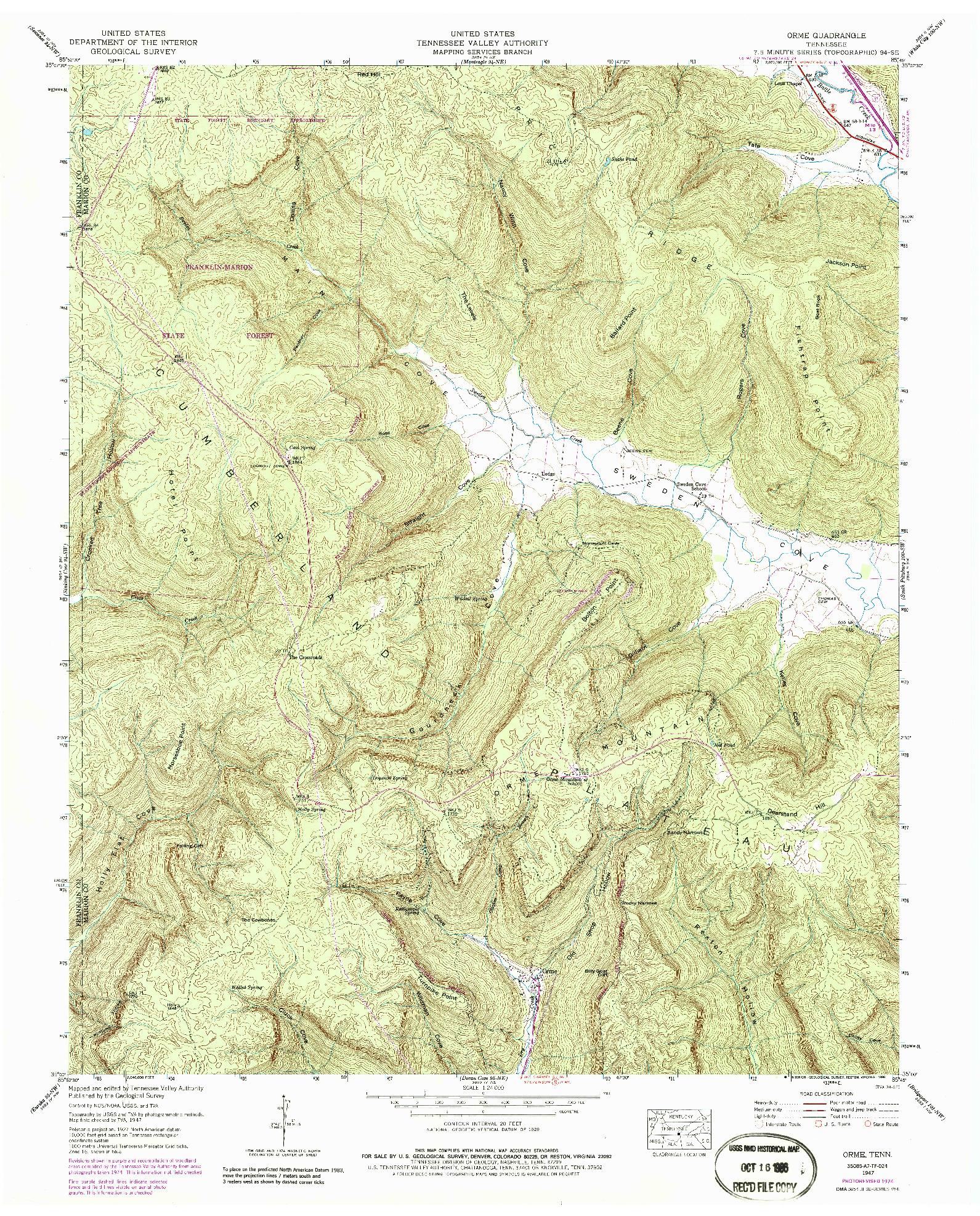 USGS 1:24000-SCALE QUADRANGLE FOR ORME, TN 1947
