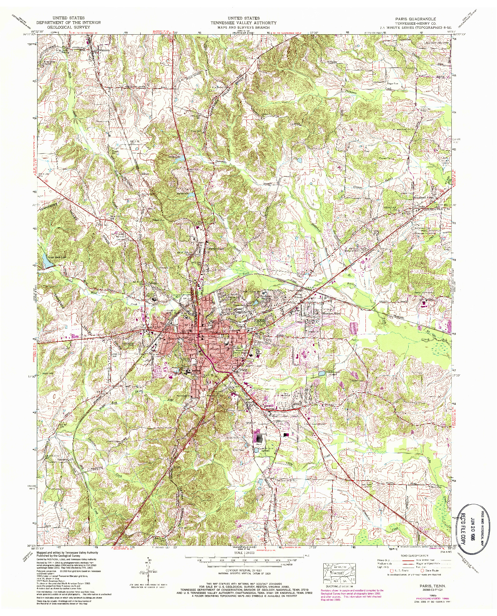 USGS 1:24000-SCALE QUADRANGLE FOR PARIS, TN 1965