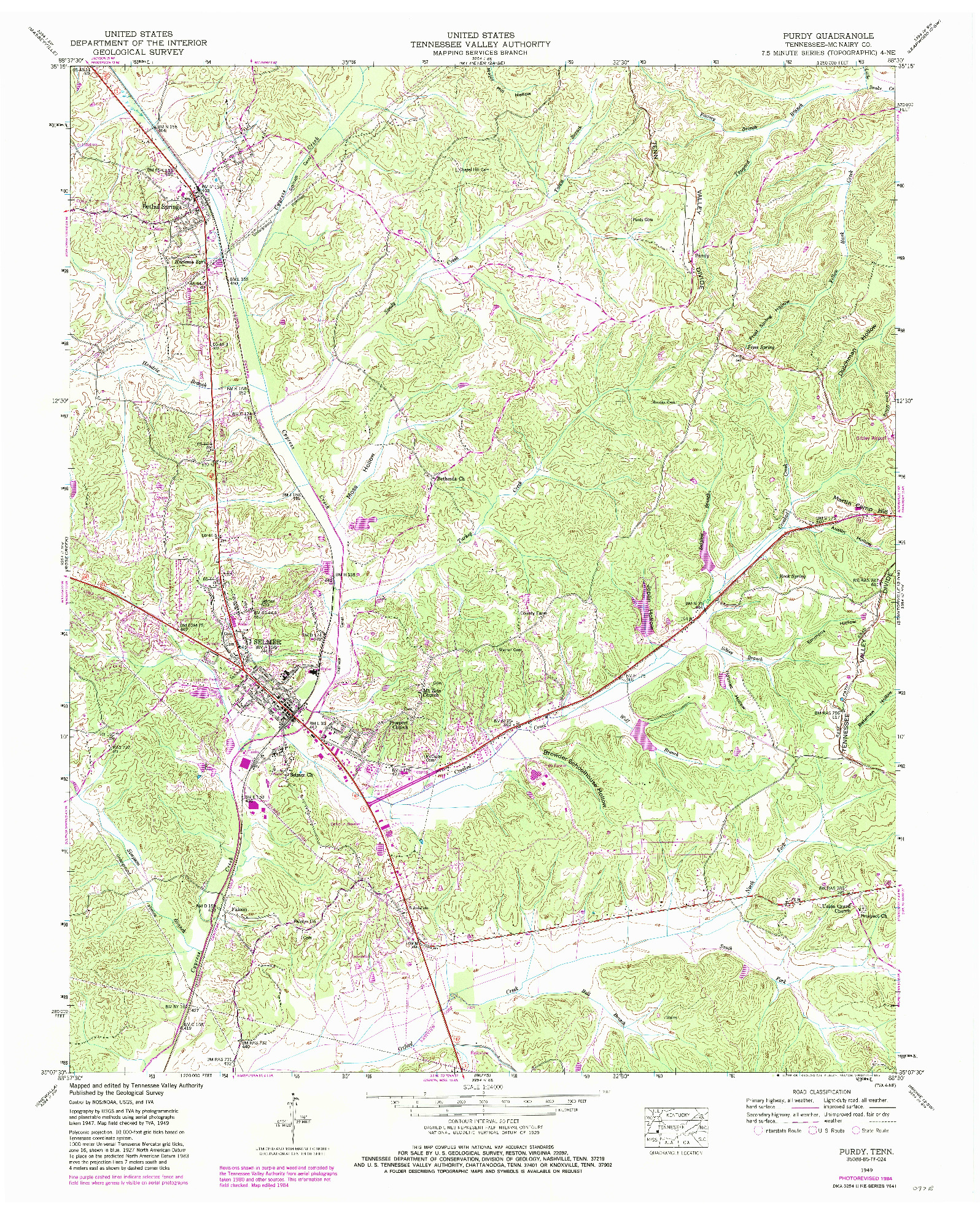 USGS 1:24000-SCALE QUADRANGLE FOR PURDY, TN 1949
