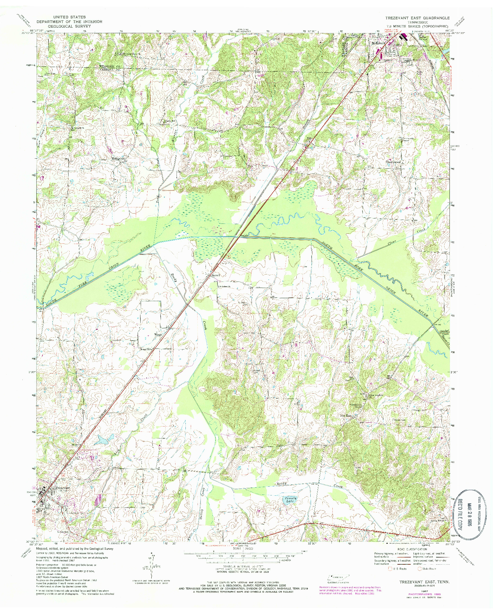 USGS 1:24000-SCALE QUADRANGLE FOR TREZEVANT EAST, TN 1967