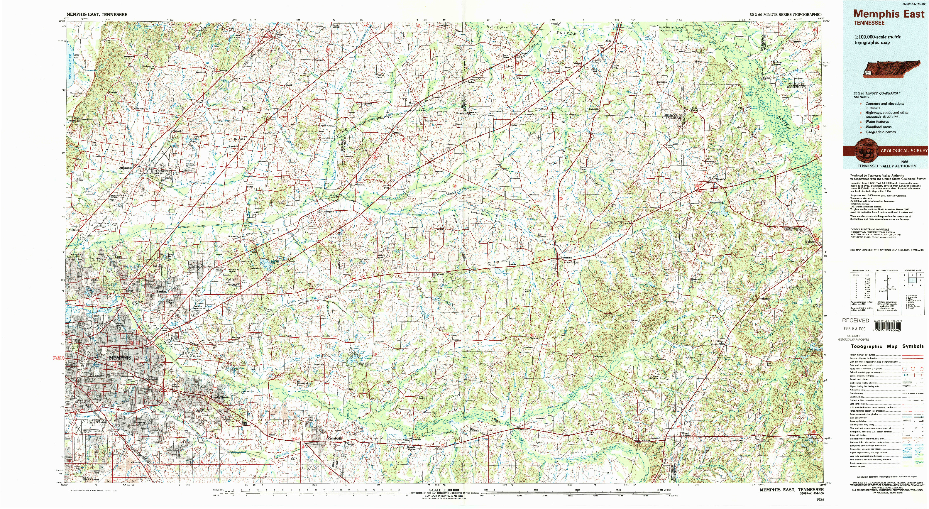 USGS 1:100000-SCALE QUADRANGLE FOR MEMPHIS EAST, TN 1986