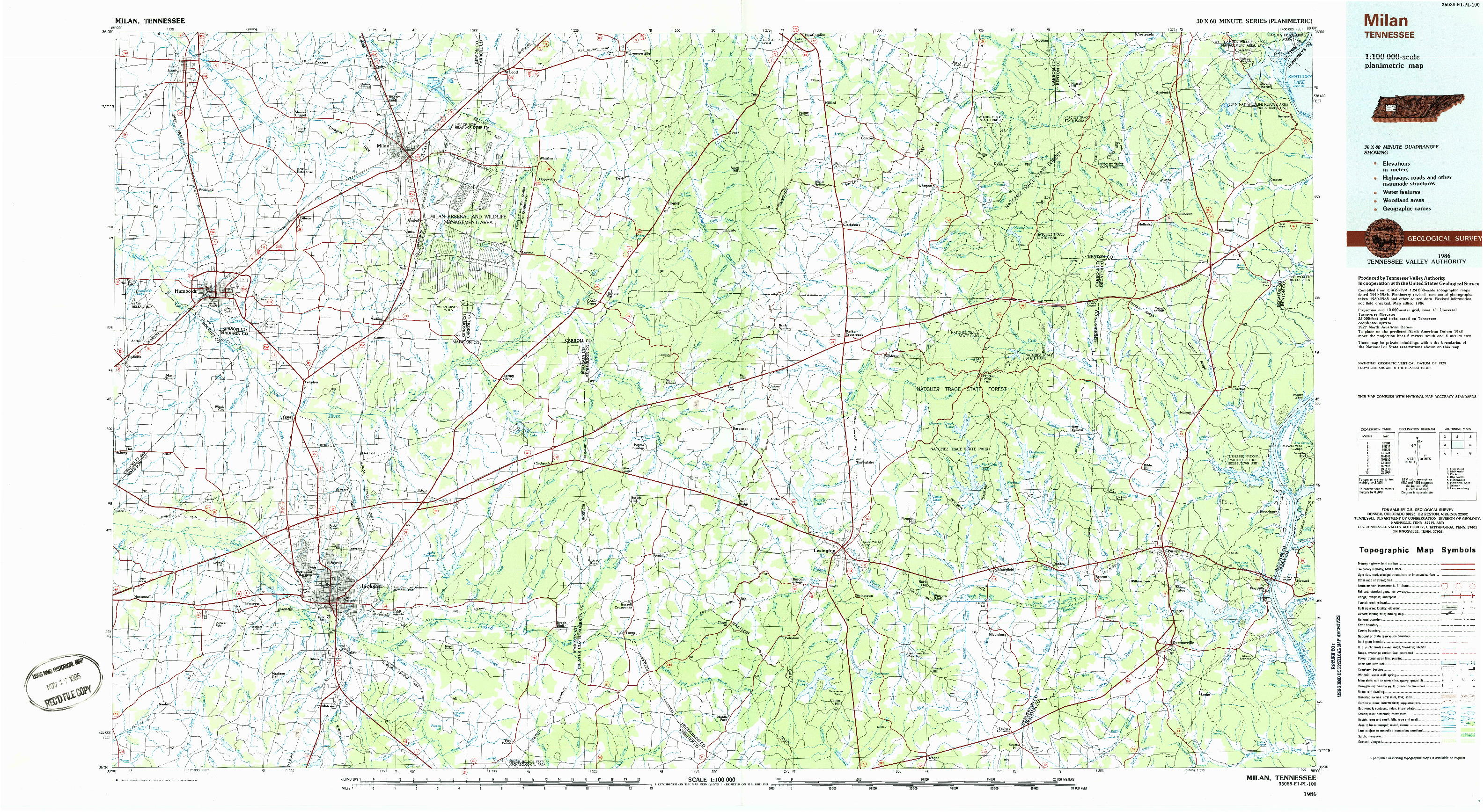 USGS 1:100000-SCALE QUADRANGLE FOR MILAN, TN 1986